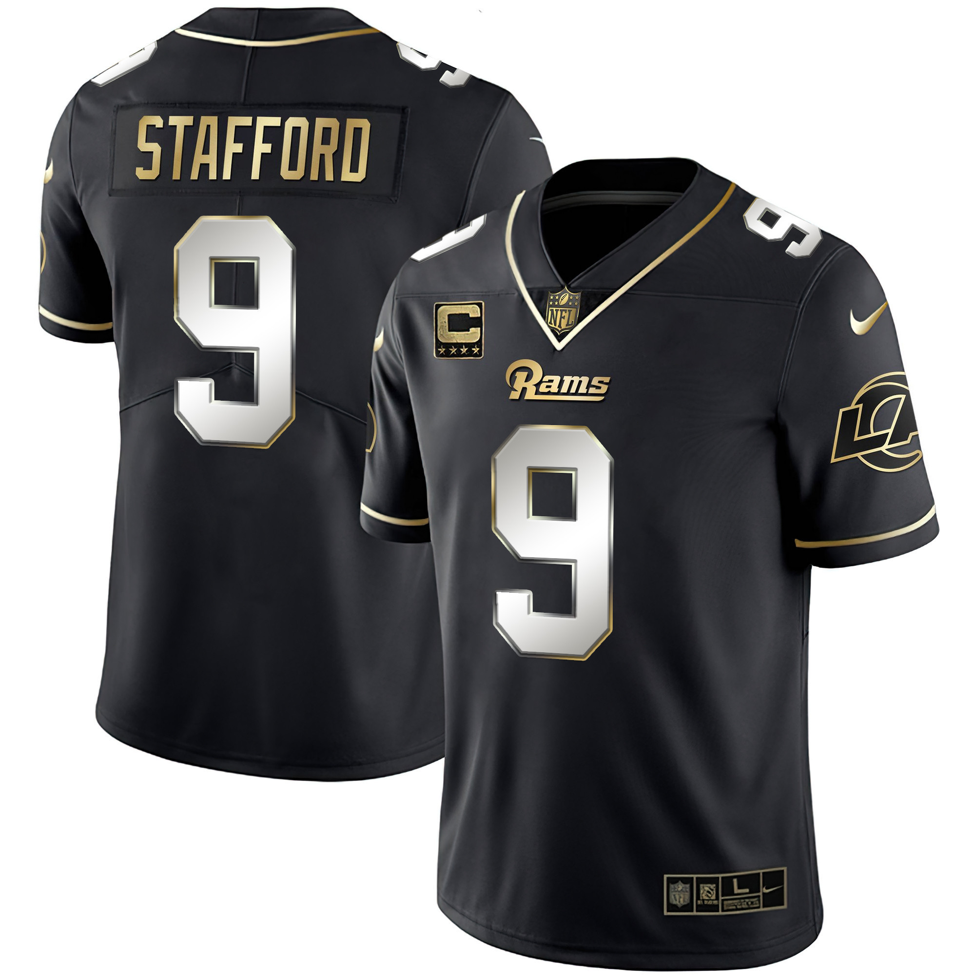 Matthew Stafford Men's Los Angeles Rams White Gold & Black Gold Black Limited Jersey - All Stitched 