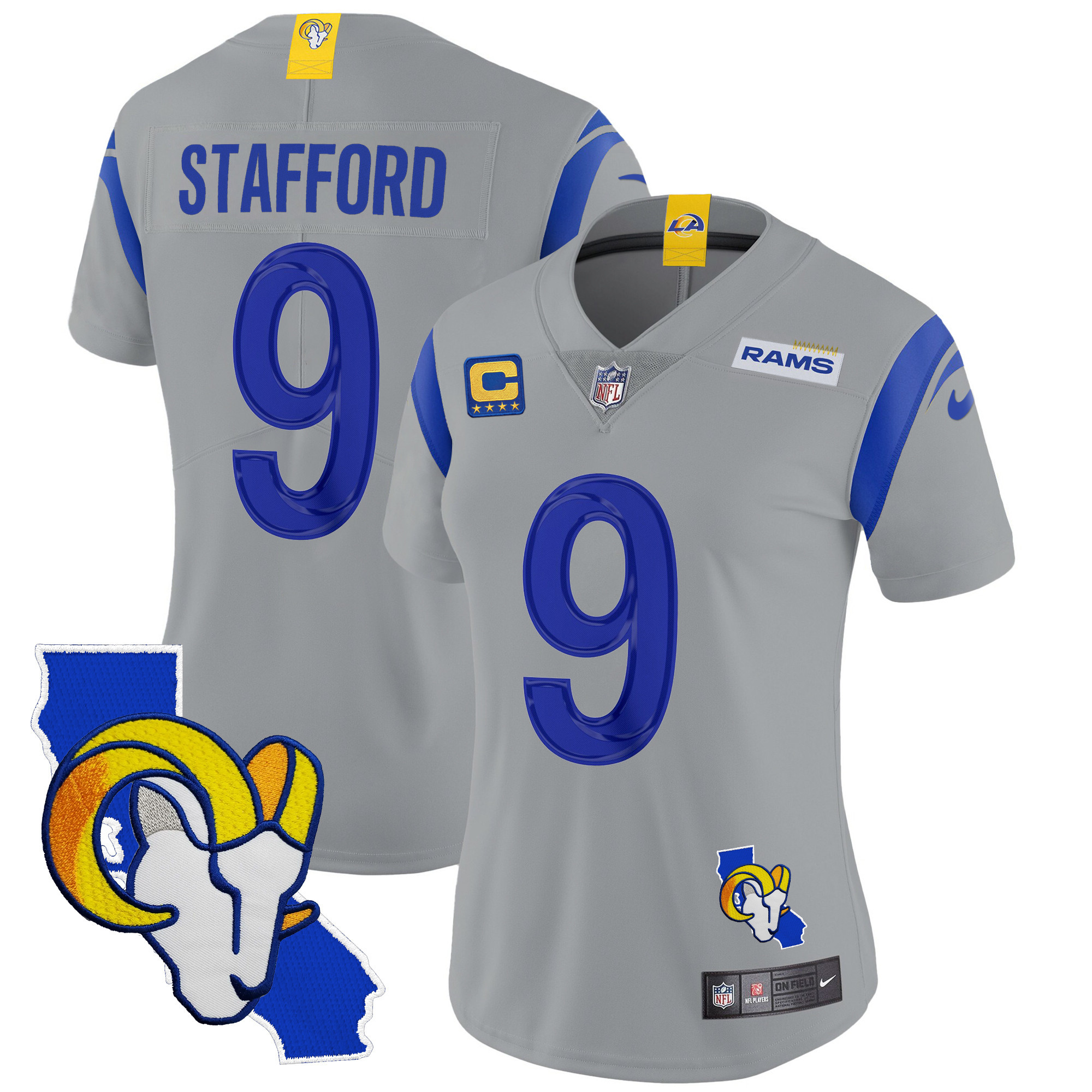 Matthew Stafford Women's Los Angeles Rams California Patch Vapor Limited Gray Jersey - All Stitched 