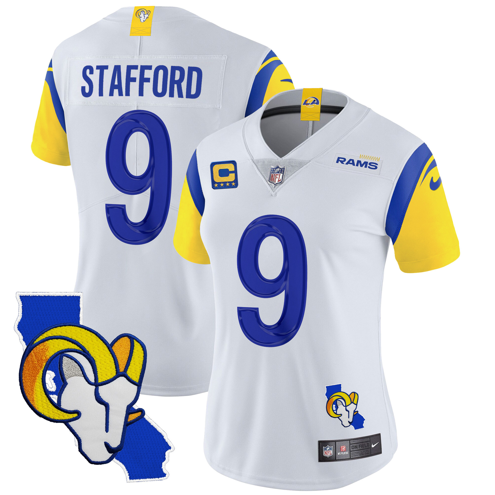 Matthew Stafford Women's Los Angeles Rams California Patch Vapor Limited White Jersey - All Stitched 