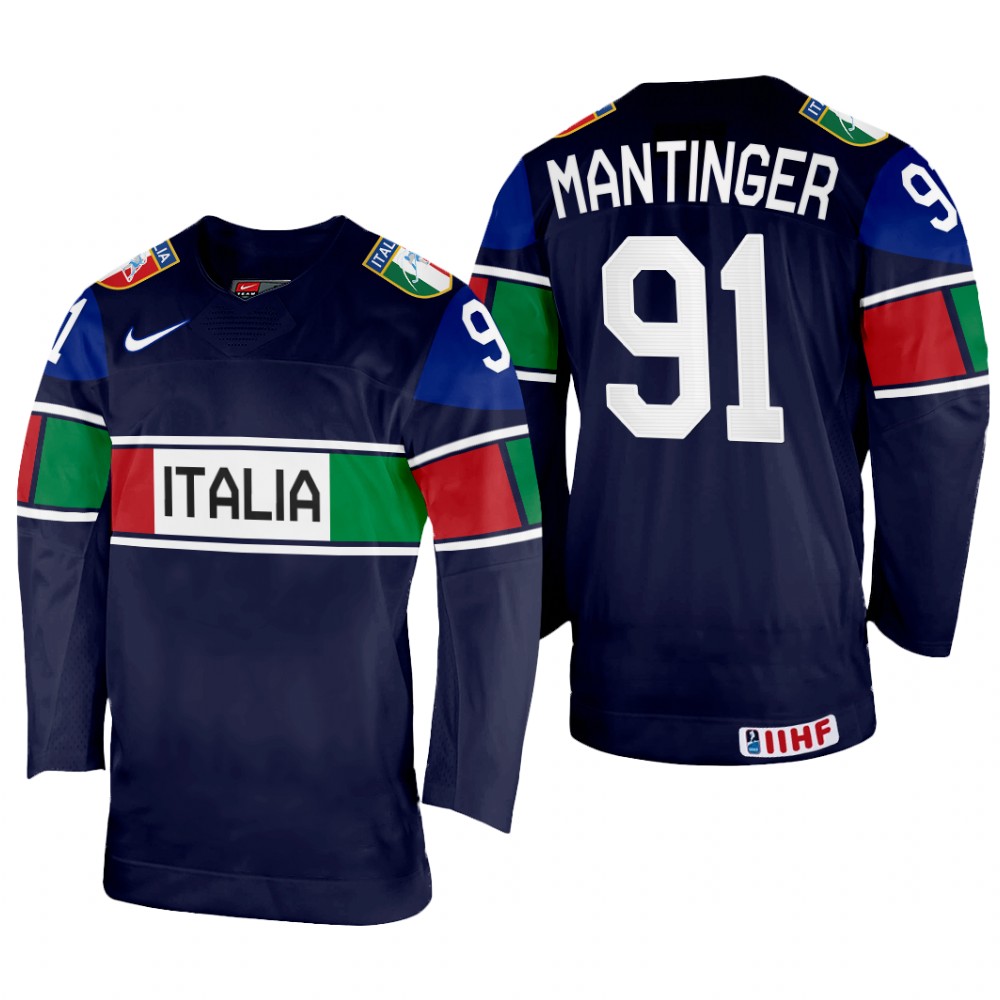 Matthias Mantinger Italy Navy Away Jersey 2022 IIHF World Championship