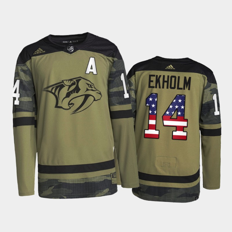Mattias Ekholm Nashville Predators Military Appreciation Jersey Camo #14 Practice