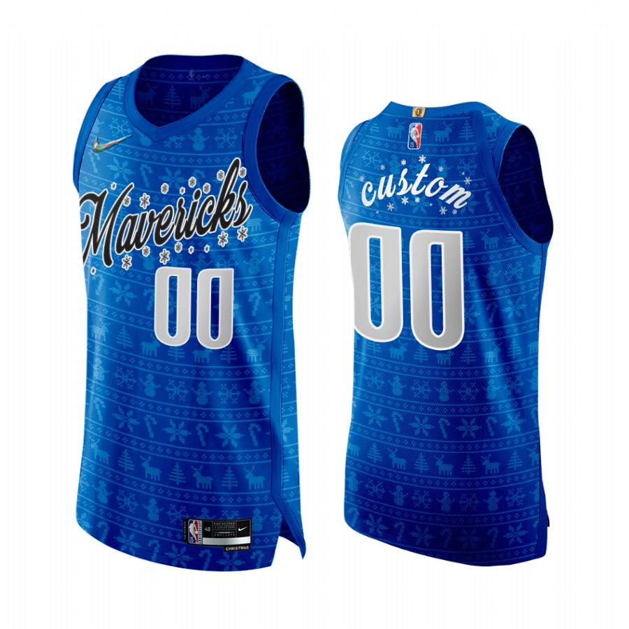 Mavericks #00 Custom Royal Jersey 75th Anniversary Christmas Eve