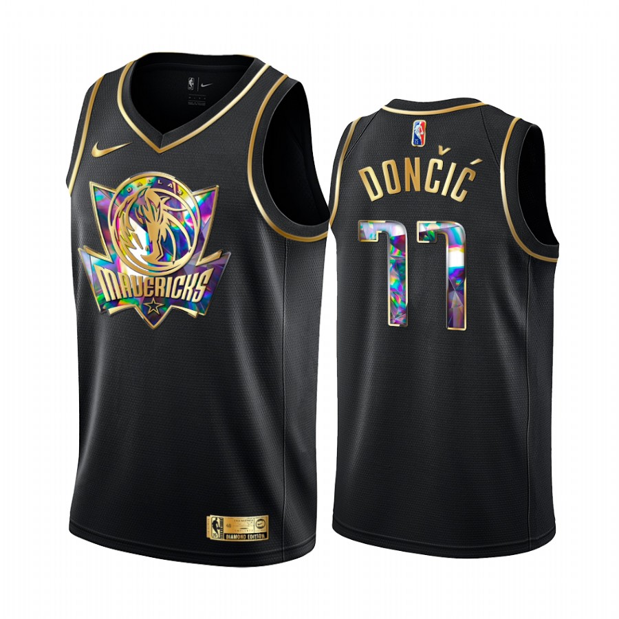 Mavericks Luka Doncic Diamond Logo Black 2021-22 Jersey NBA 75th Season