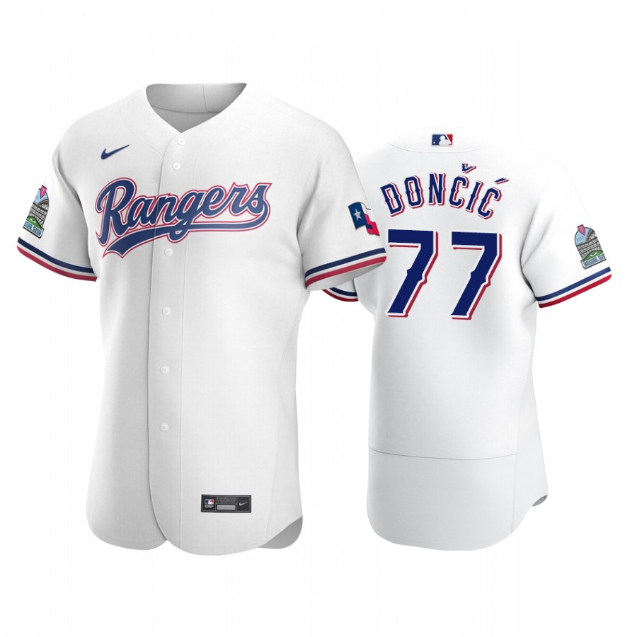 Mavericks Luka Doncic White Texas Rangers Jersey Baseball