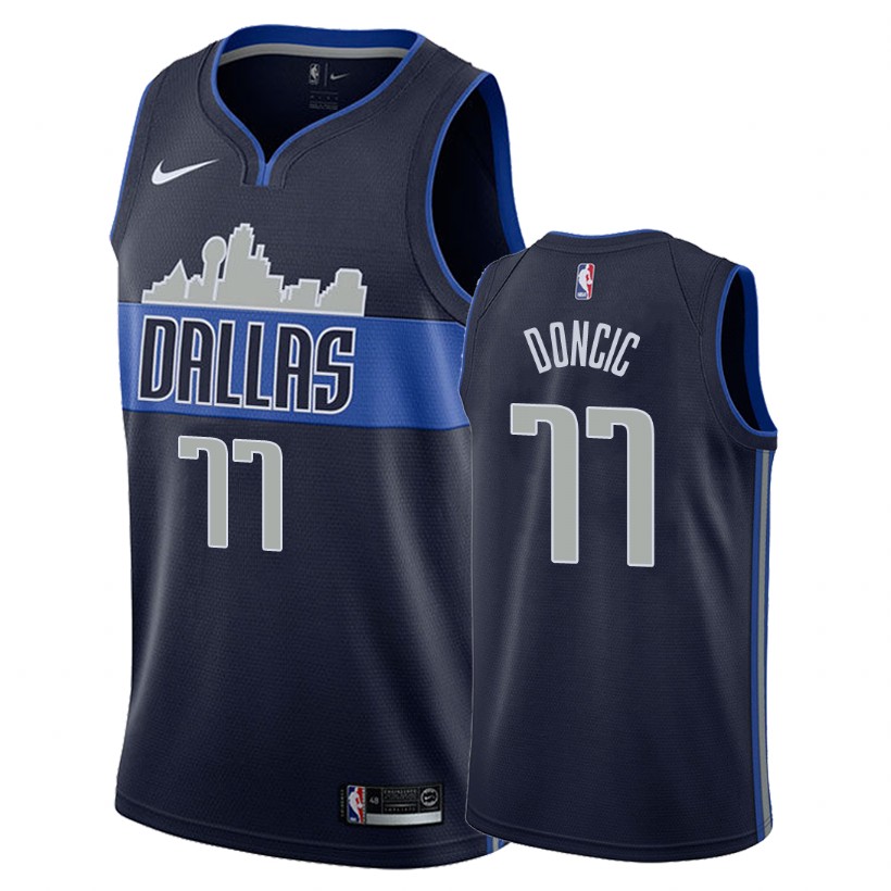 Mavericks Male Luka Doncic #77 Statement Navy Jersey