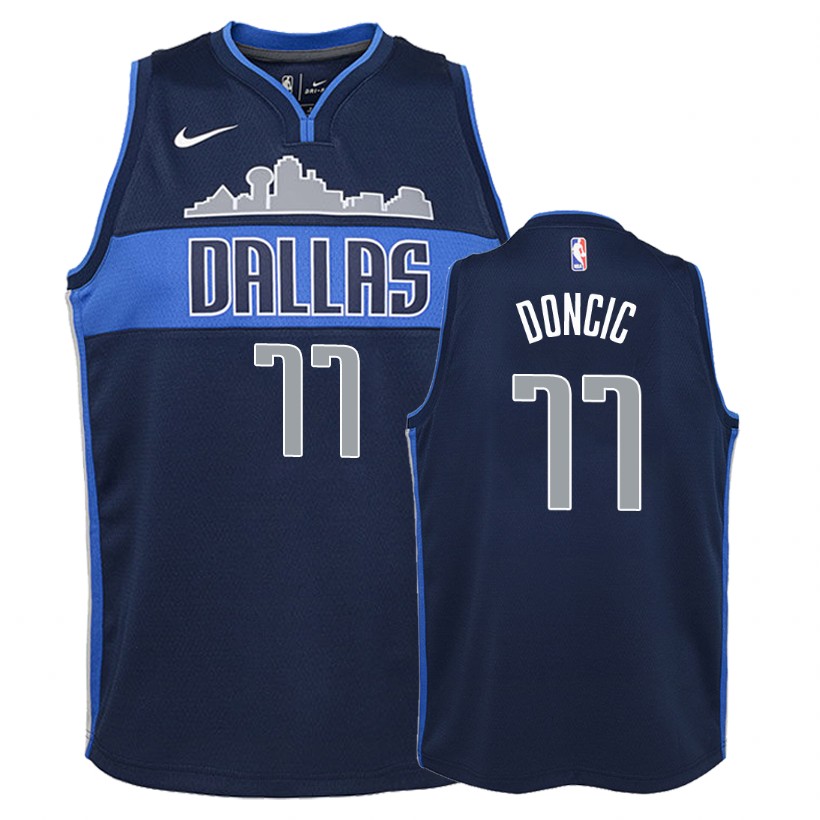 Mavericks Youth Luka Doncic #77 Statement Navy Jersey