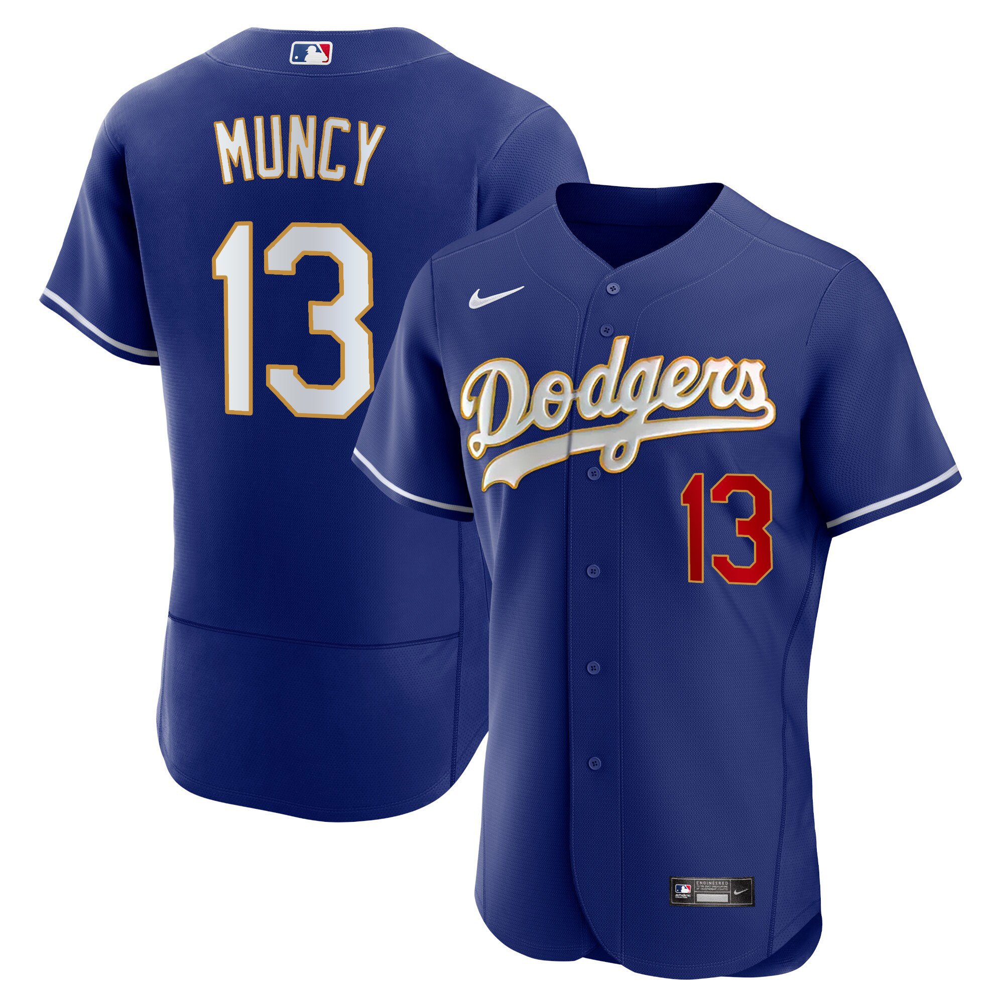 Max Muncy Men's Los Angeles Dodgers Gold Trim Flex Base Royal Jersey - All Stitched