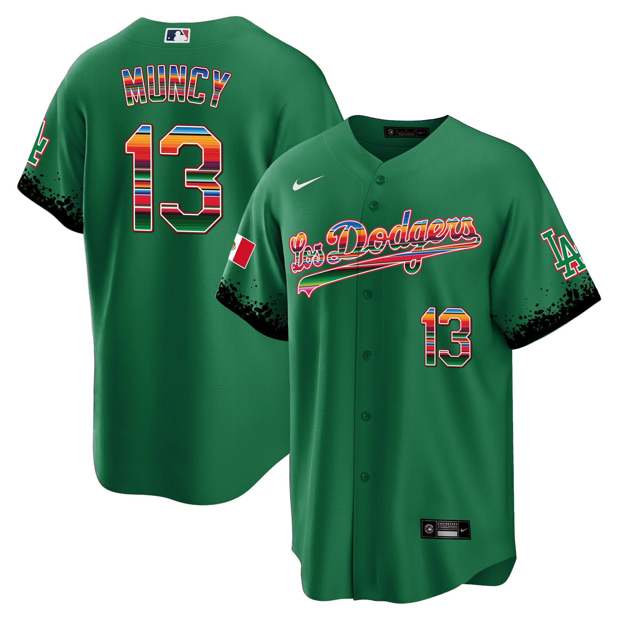 Max Muncy Men's Los Angeles Dodgers Mexico Cool Base City Connect Limited Green Jersey - All Stitched