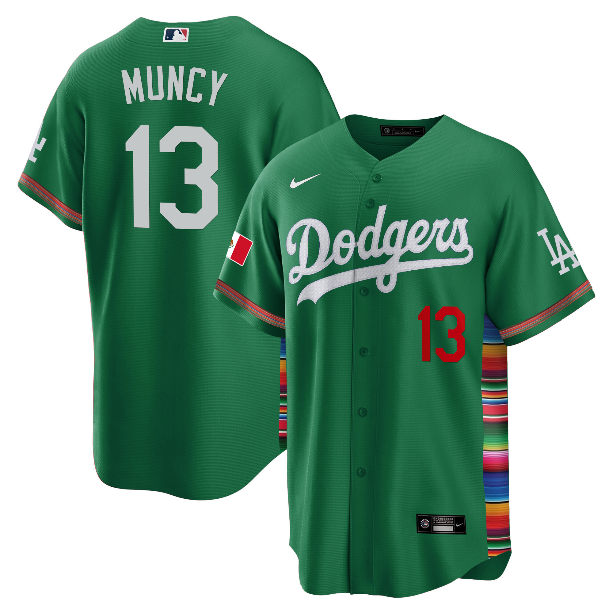 Max Muncy Men's Los Angeles Dodgers Mexico Cool Base Limited V2 Green Jersey - All Stitched