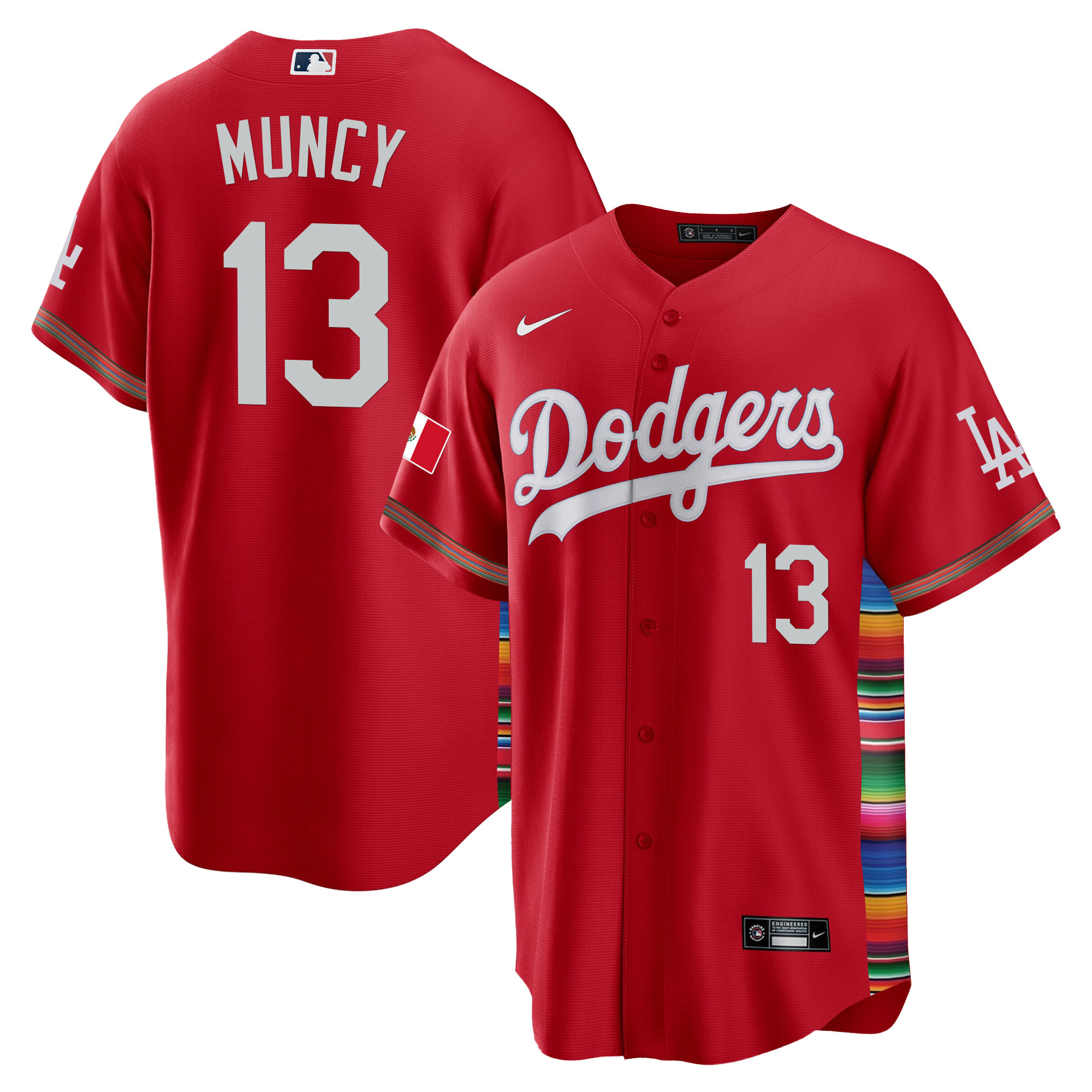 Max Muncy Men's Los Angeles Dodgers Mexico Cool Base Limited V2 Red Jersey - All Stitched