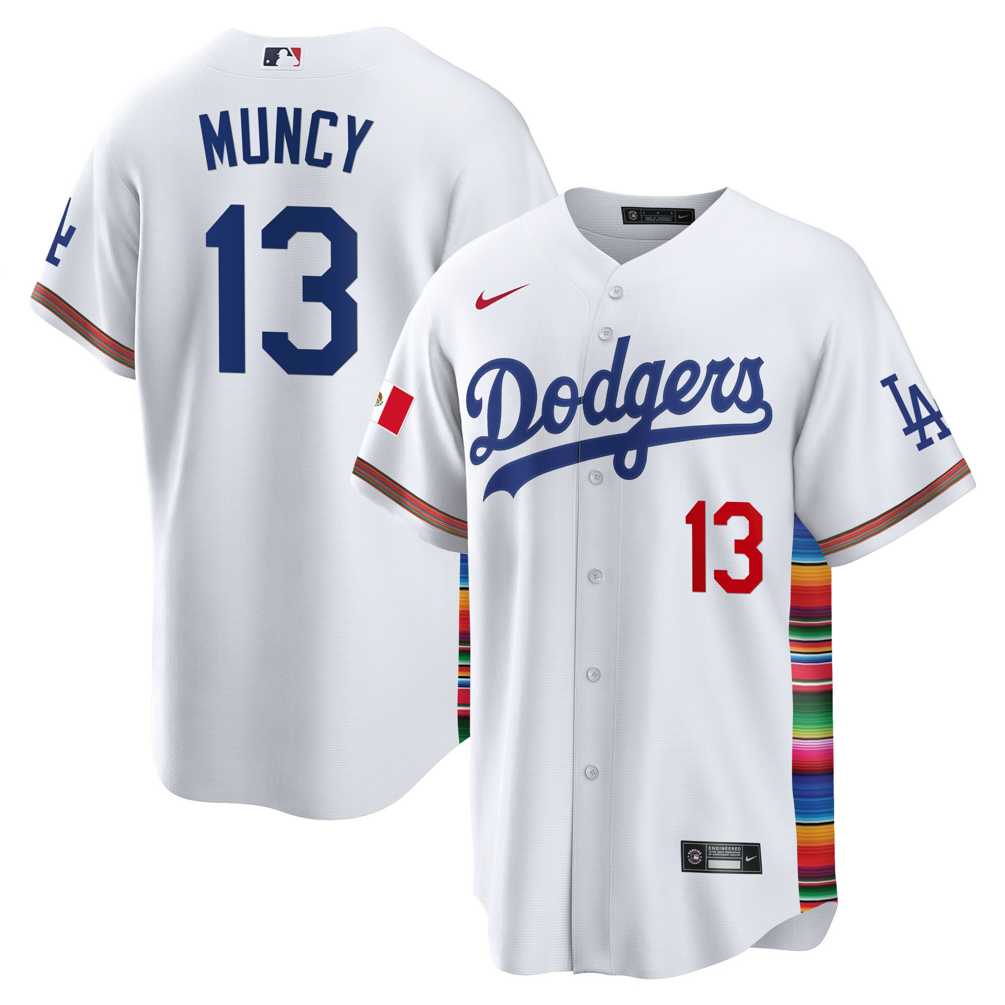 Max Muncy Men's Los Angeles Dodgers Mexico Cool Base Limited V2 White Jersey - All Stitched