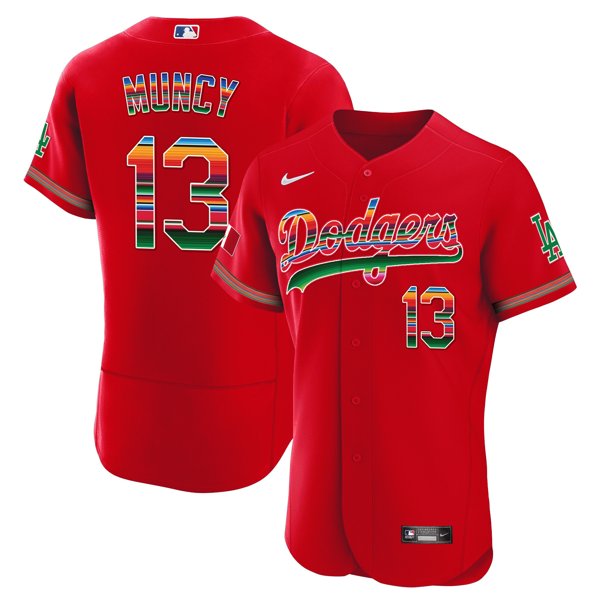 Max Muncy Men's Los Angeles Dodgers Mexico Flex Base Limited Red Jersey - All Stitched