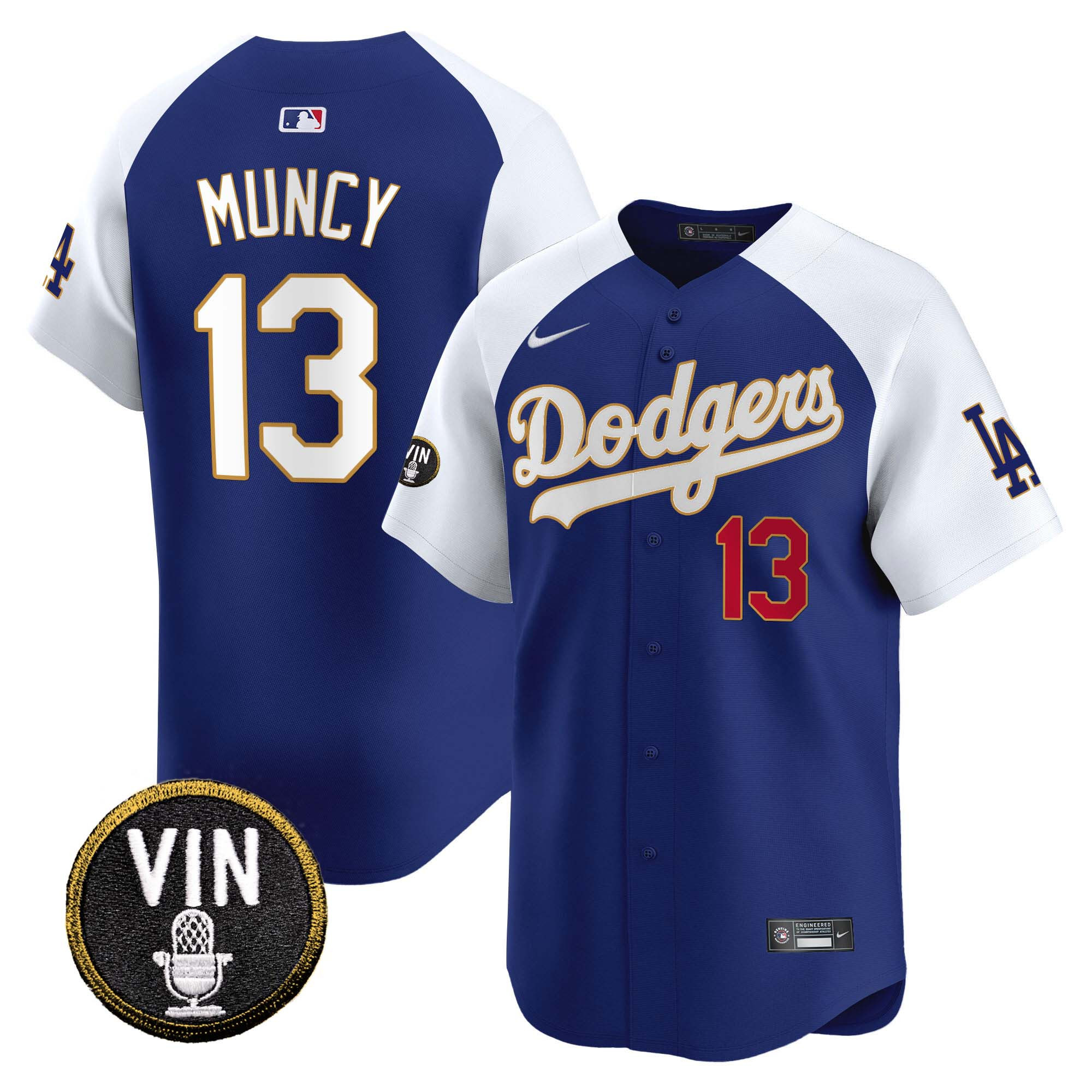Max Muncy Men's Los Angeles Dodgers Vin Scully Patch Gold Trim Vapor Premier Limited Alternate Royal Jersey - All Stitched