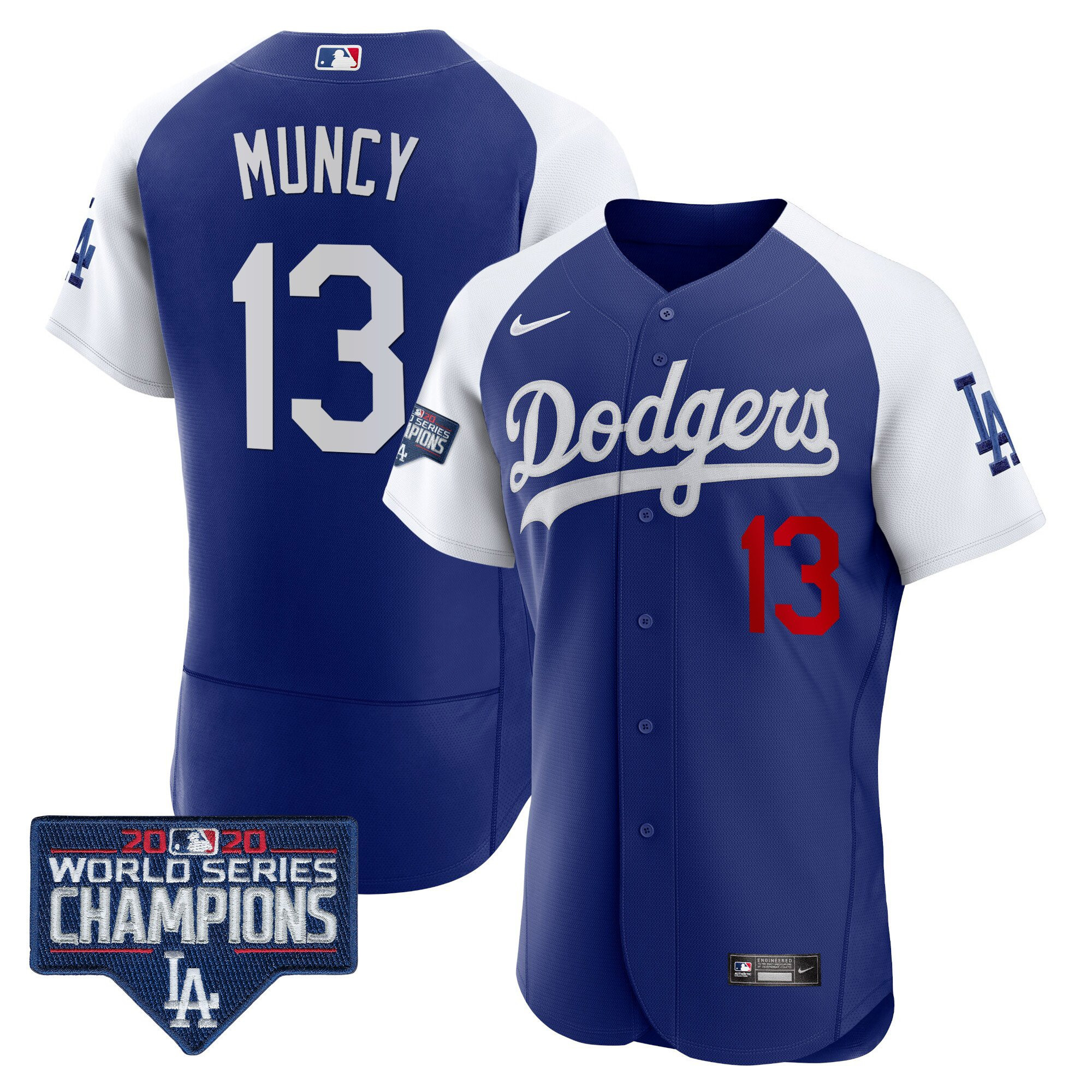 Max Muncy Men's Los Angeles Dodgers World Series Champions Patch Flex Base Alternate Royal Jersey - All Stitched
