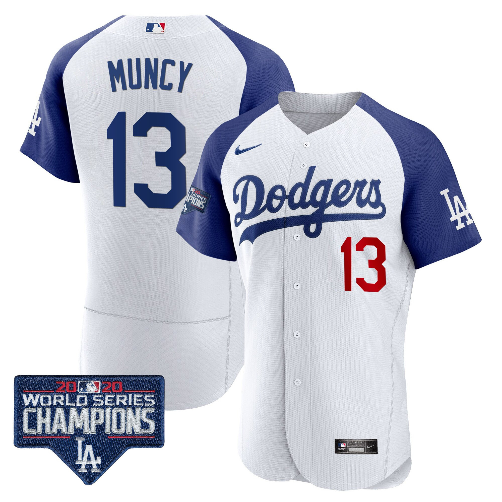 Max Muncy Men's Los Angeles Dodgers World Series Champions Patch Flex Base Alternate White Jersey - All Stitched