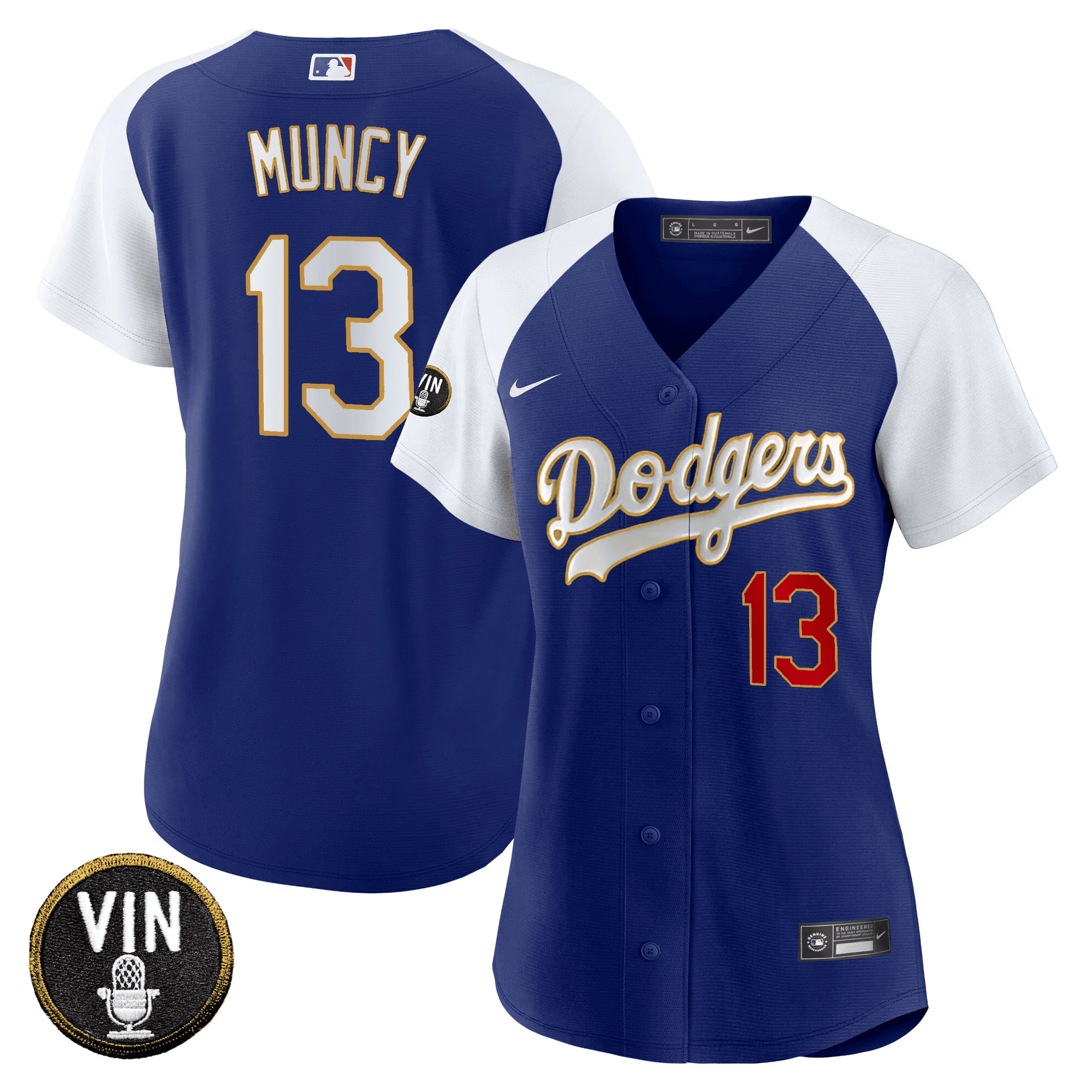 Max Muncy Women's Los Angeles Dodgers Vin Scully Patch Gold Trim Alternate Royal Jersey - All Stitched
