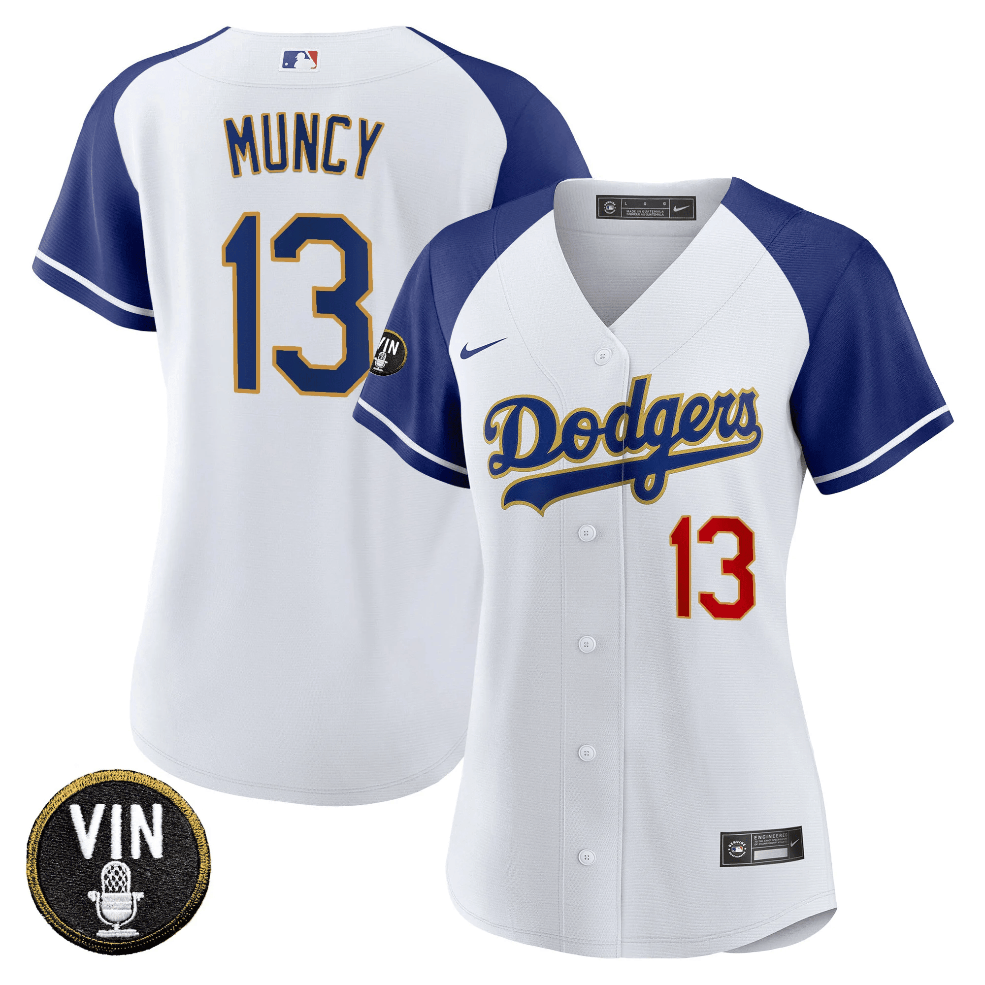 Max Muncy Women's Los Angeles Dodgers Vin Scully Patch Gold Trim Alternate White Jersey - All Stitched