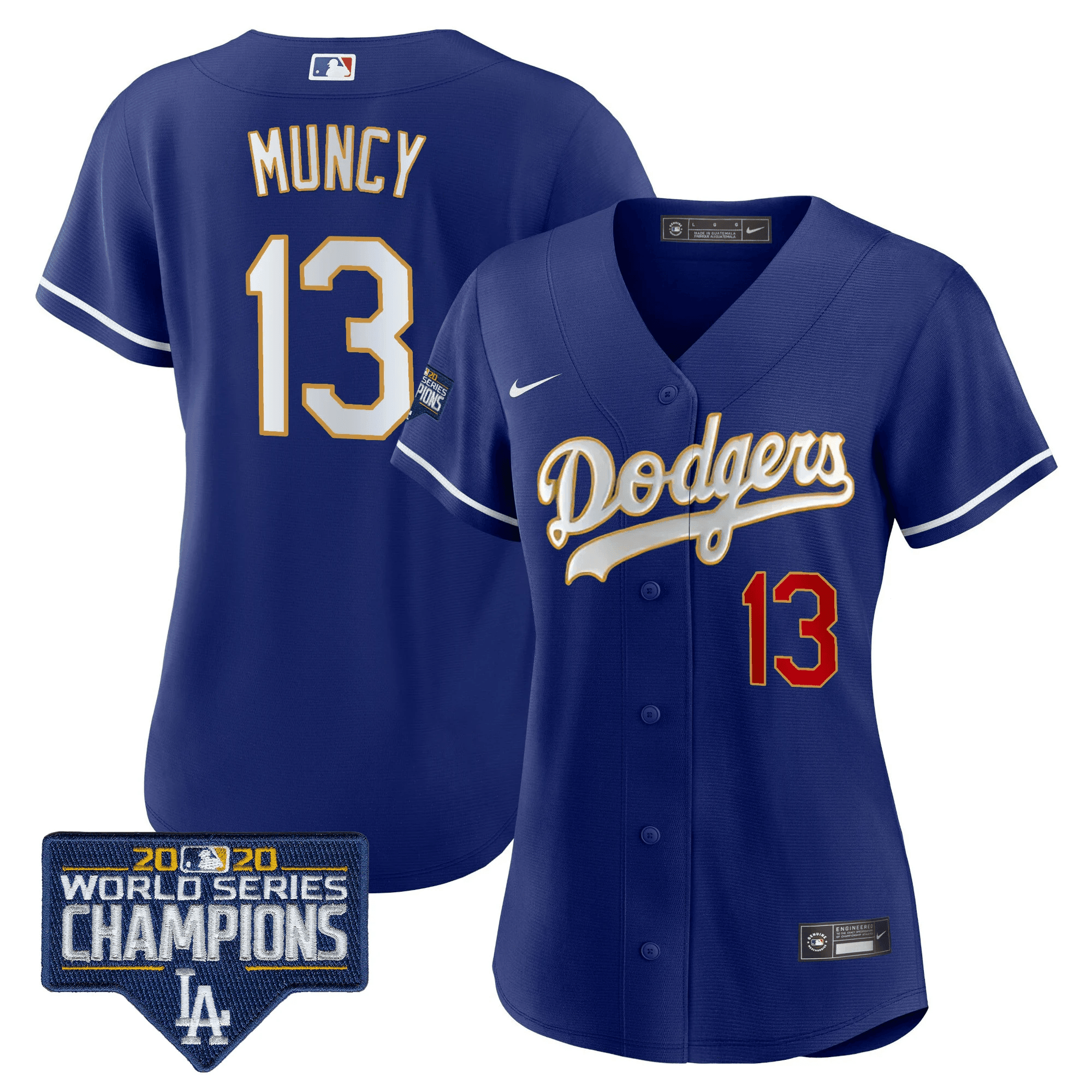 Max Muncy Women's Los Angeles Dodgers World Series Champions Patch Gold Trim Royal Jersey - All Stitched