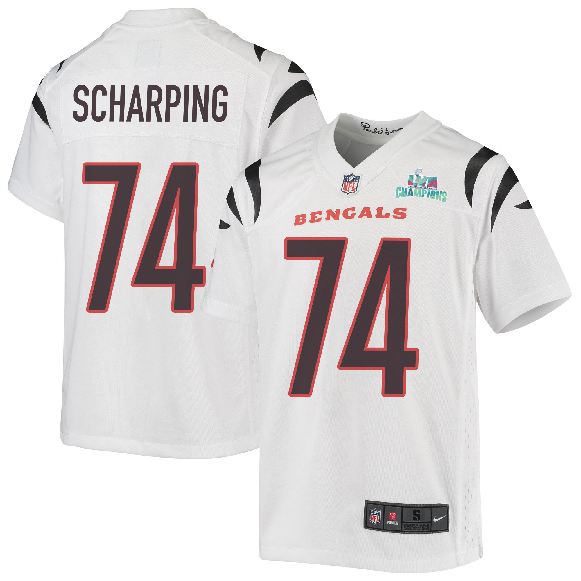 Max Scharping 74 Cincinnati Bengals Super Bowl LVII Champions Youth Game Stitched Jersey – White