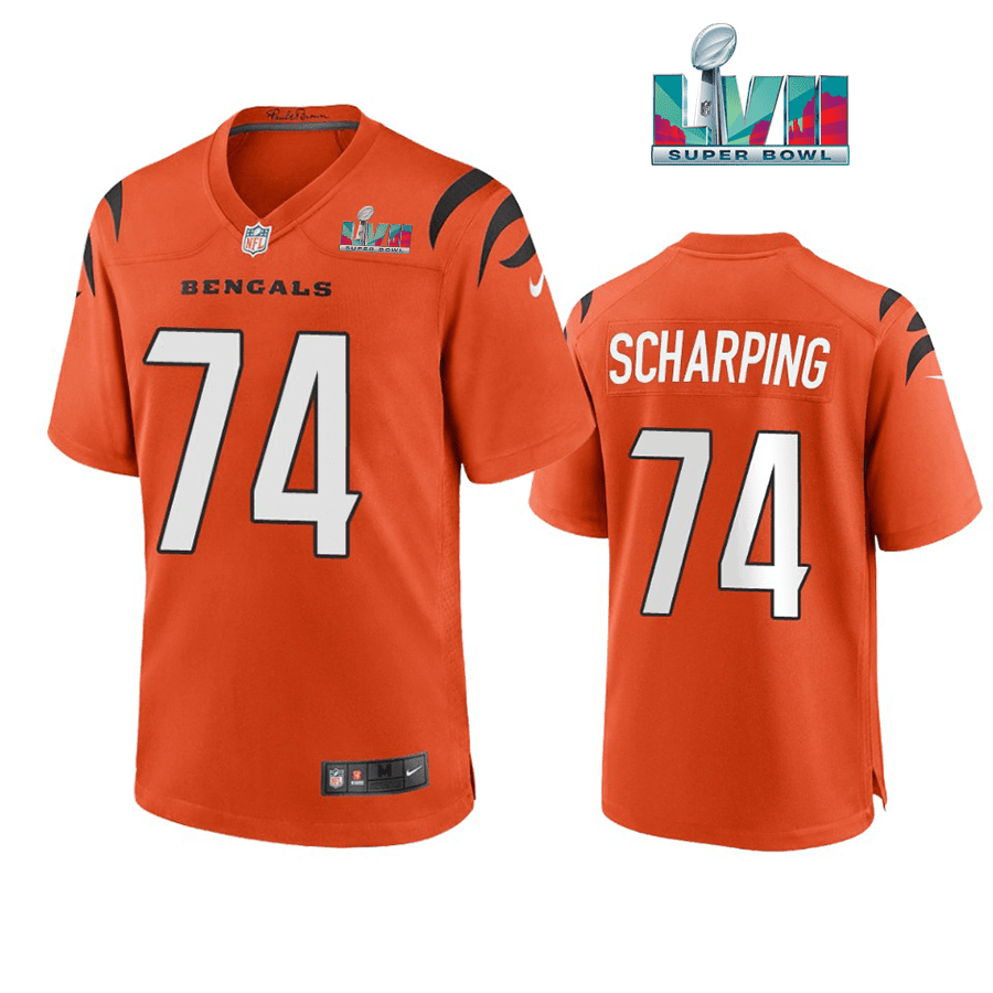 Max Scharping 74 Cincinnati Bengals Super Bowl LVII Men Game Stitched Jersey- Orange