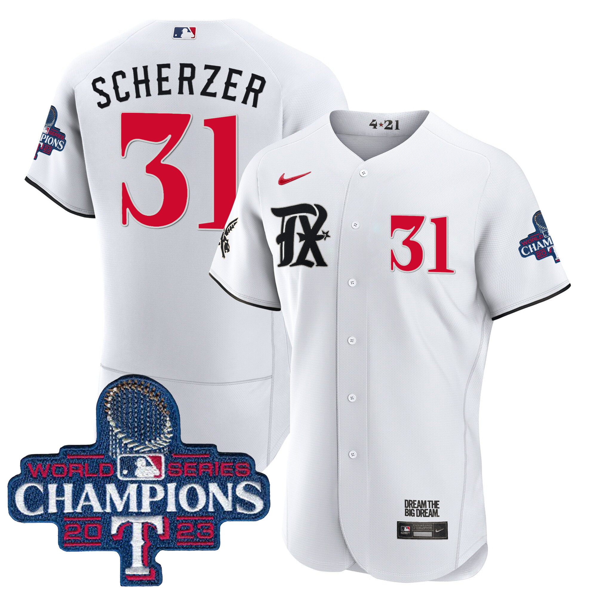 Max Scherzer Men's Texas Rangers 2023 World Series Champions City Connect Flex Base White Jersey - All Stitched