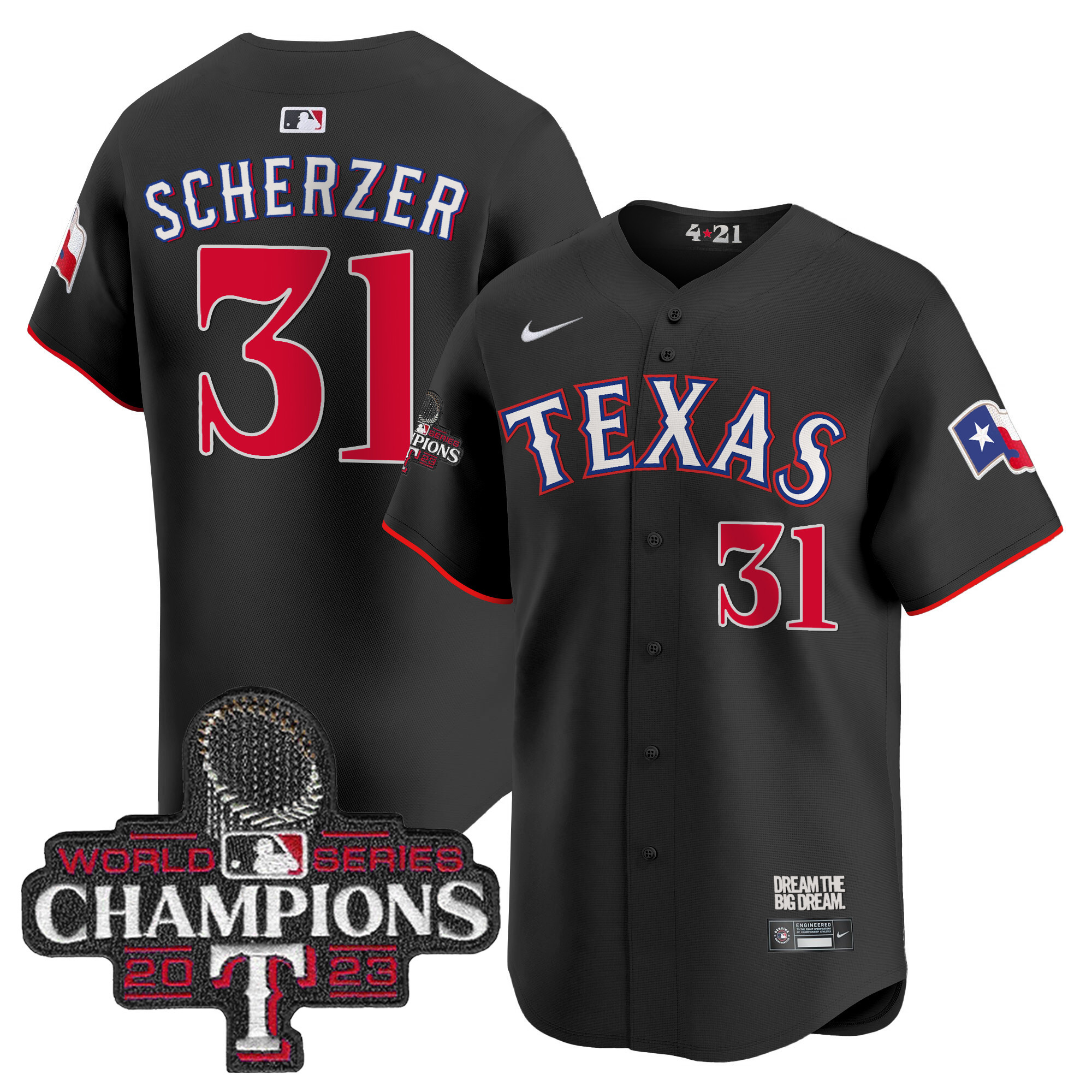 Max Scherzer Men's Texas Rangers 2023 World Series Champions City Connect Vapor Premier Limited Black Jersey - All Stitched