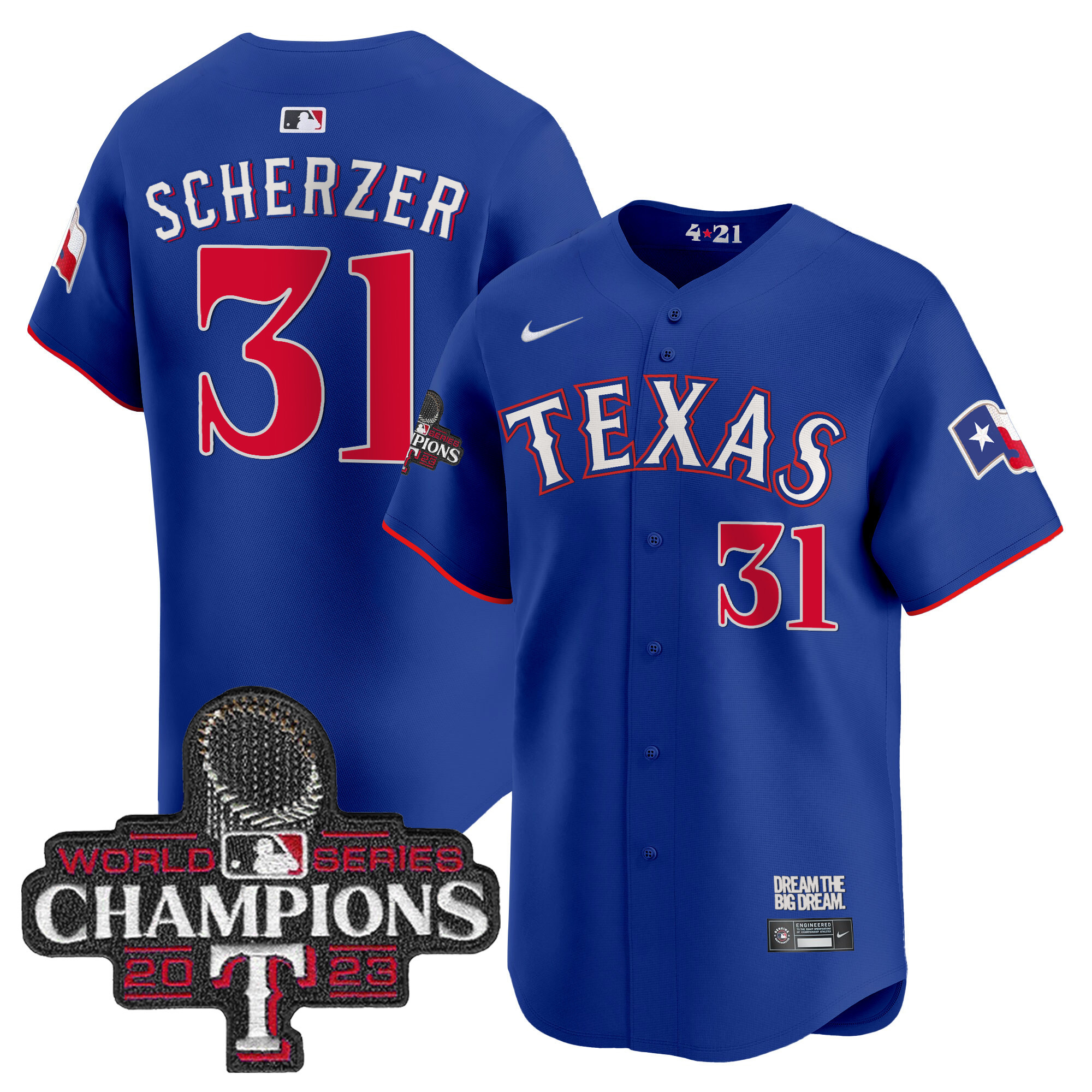 Max Scherzer Men's Texas Rangers 2023 World Series Champions City Connect Vapor Premier Limited Royal Jersey - All Stitched