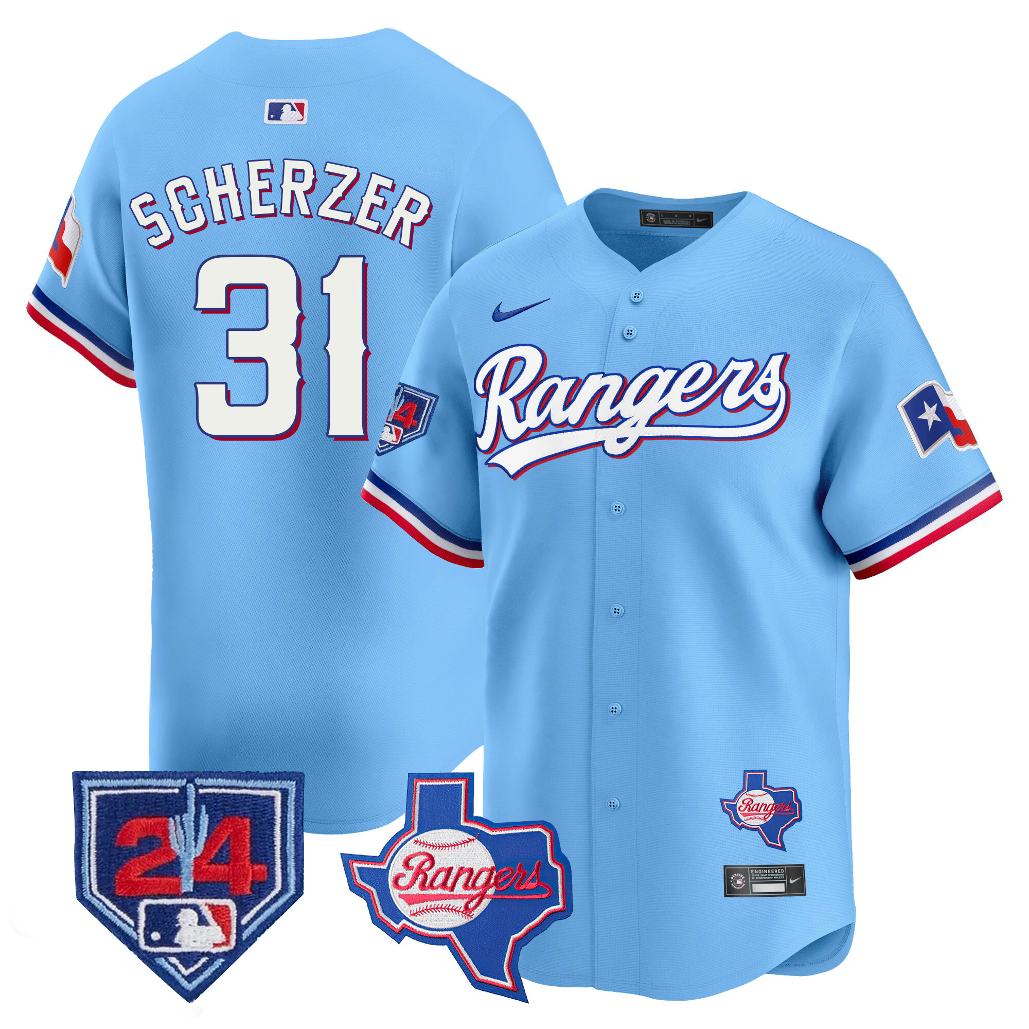 Max Scherzer Men's Texas Rangers 2024 Spring Training Patch Vapor Premier Limited Blue Jersey - All Stitched
