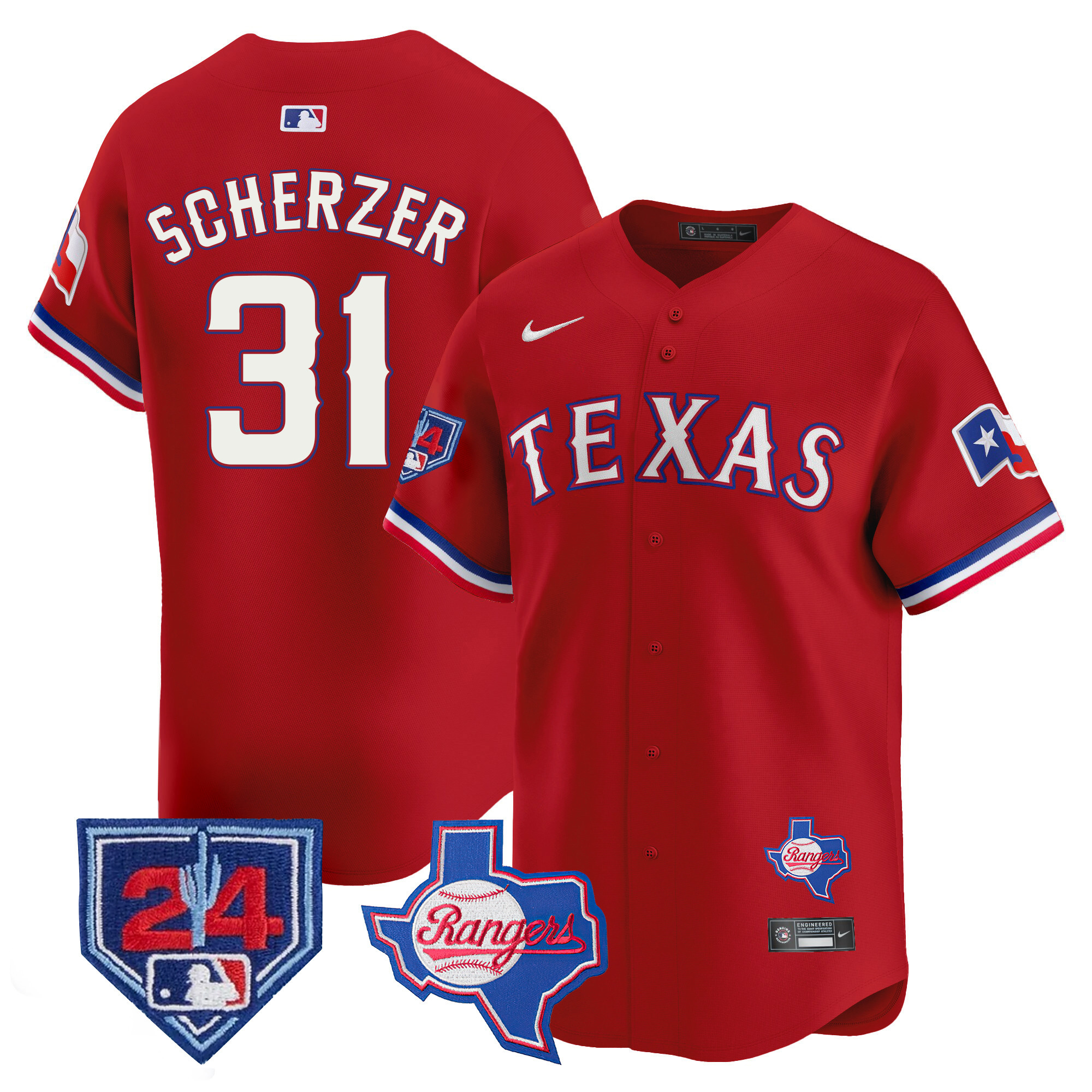 Max Scherzer Men's Texas Rangers 2024 Spring Training Patch Vapor Premier Limited Red Jersey - All Stitched