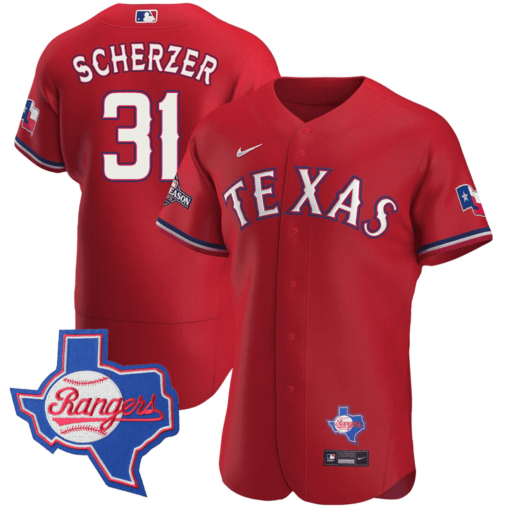 Max Scherzer Men's Texas Rangers Texas State Patch Red Jersey - All Stitched