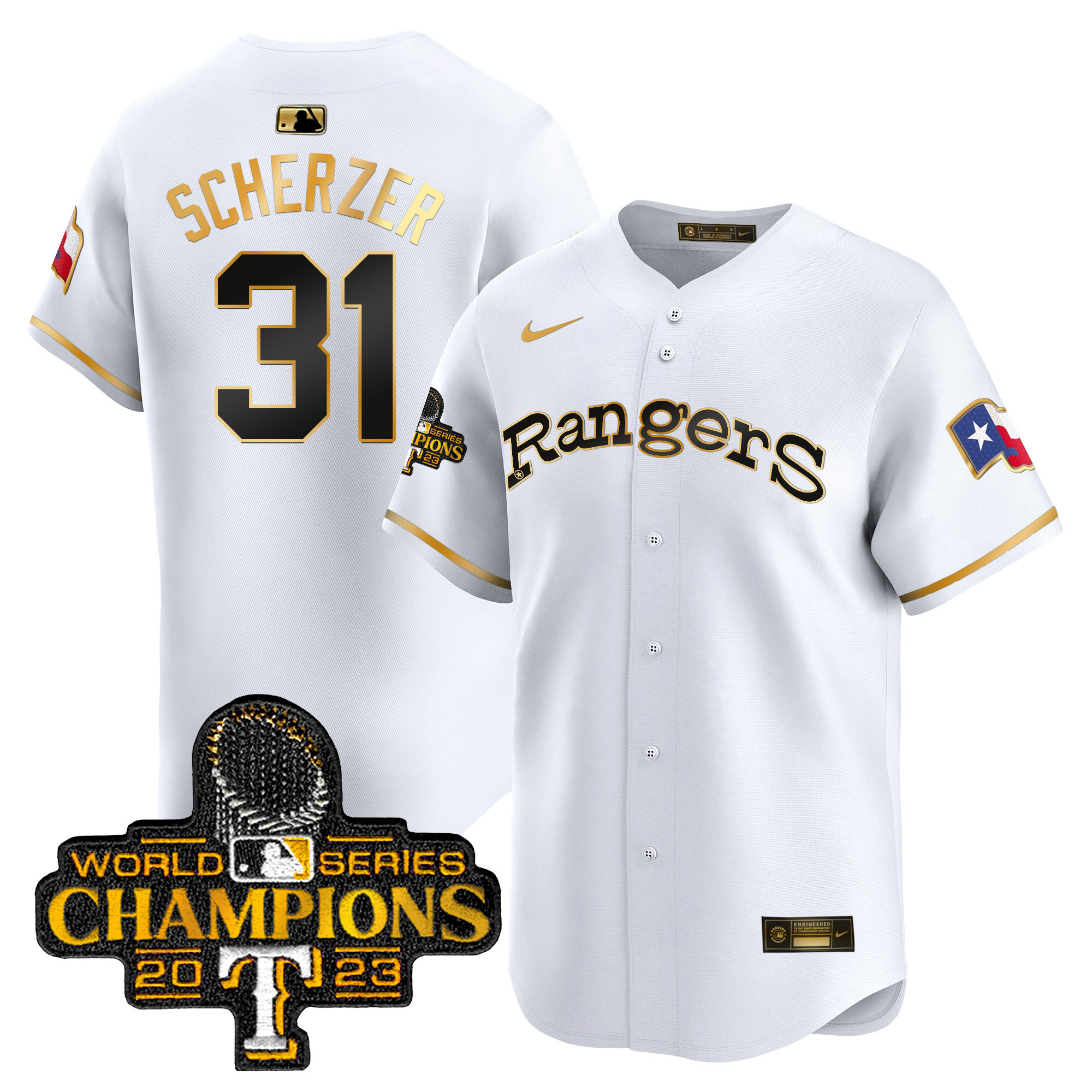 Max Scherzer Men's Texas Rangers Throwback 1972 Vapor Premier Limited White Gold Jersey - All Stitched