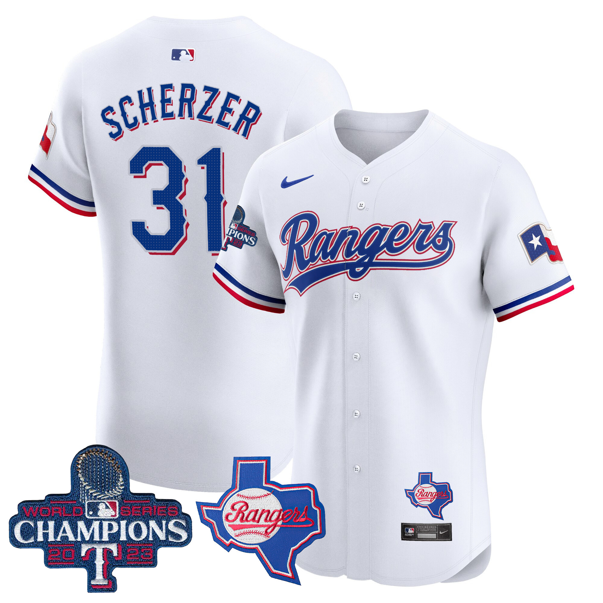 Max Scherzer Men's Texas Rangers World Series Champions Vapor Premier Elite V2 White Jersey - All Stitched