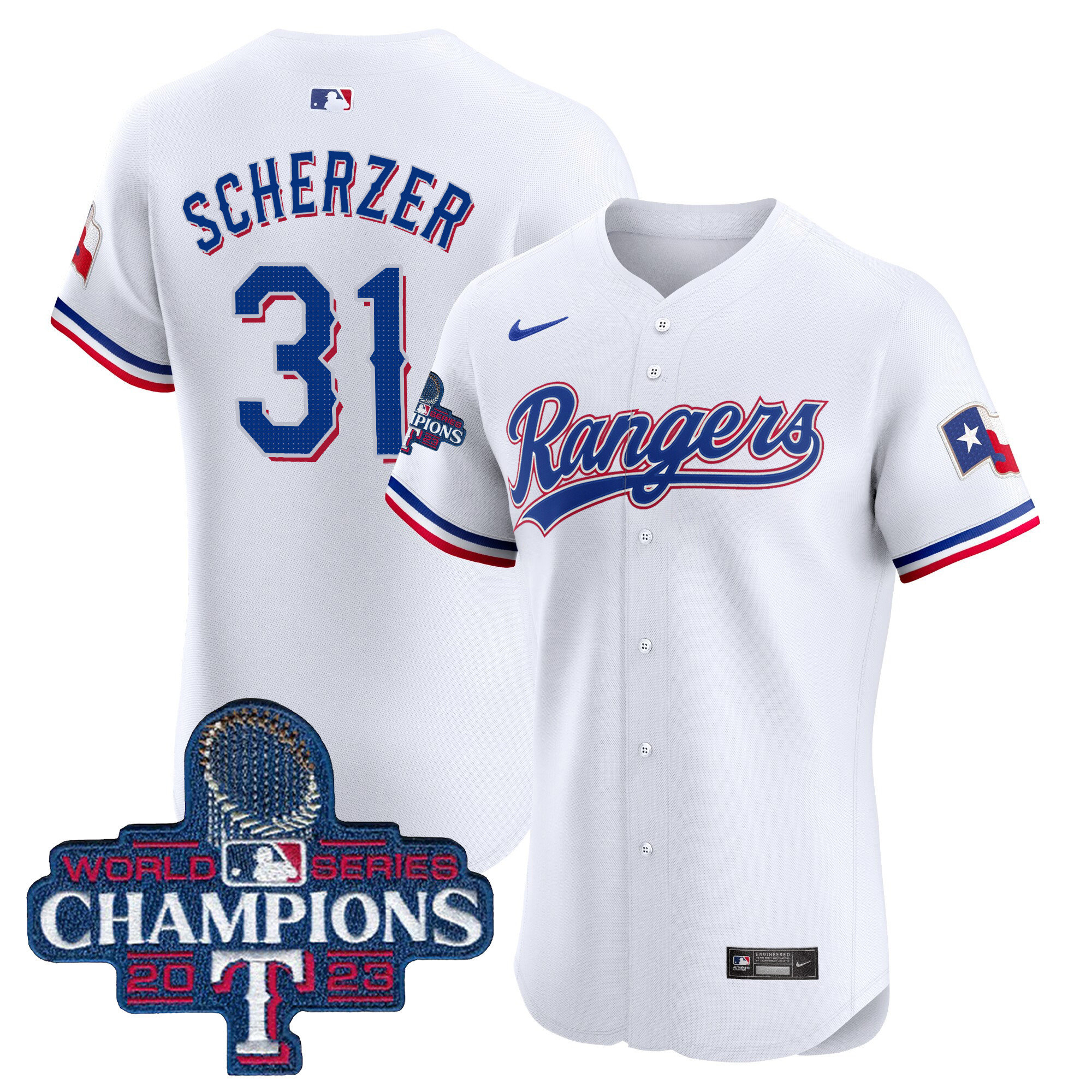 Max Scherzer Men's Texas Rangers World Series Champions Vapor Premier Elite White Jersey - All Stitched