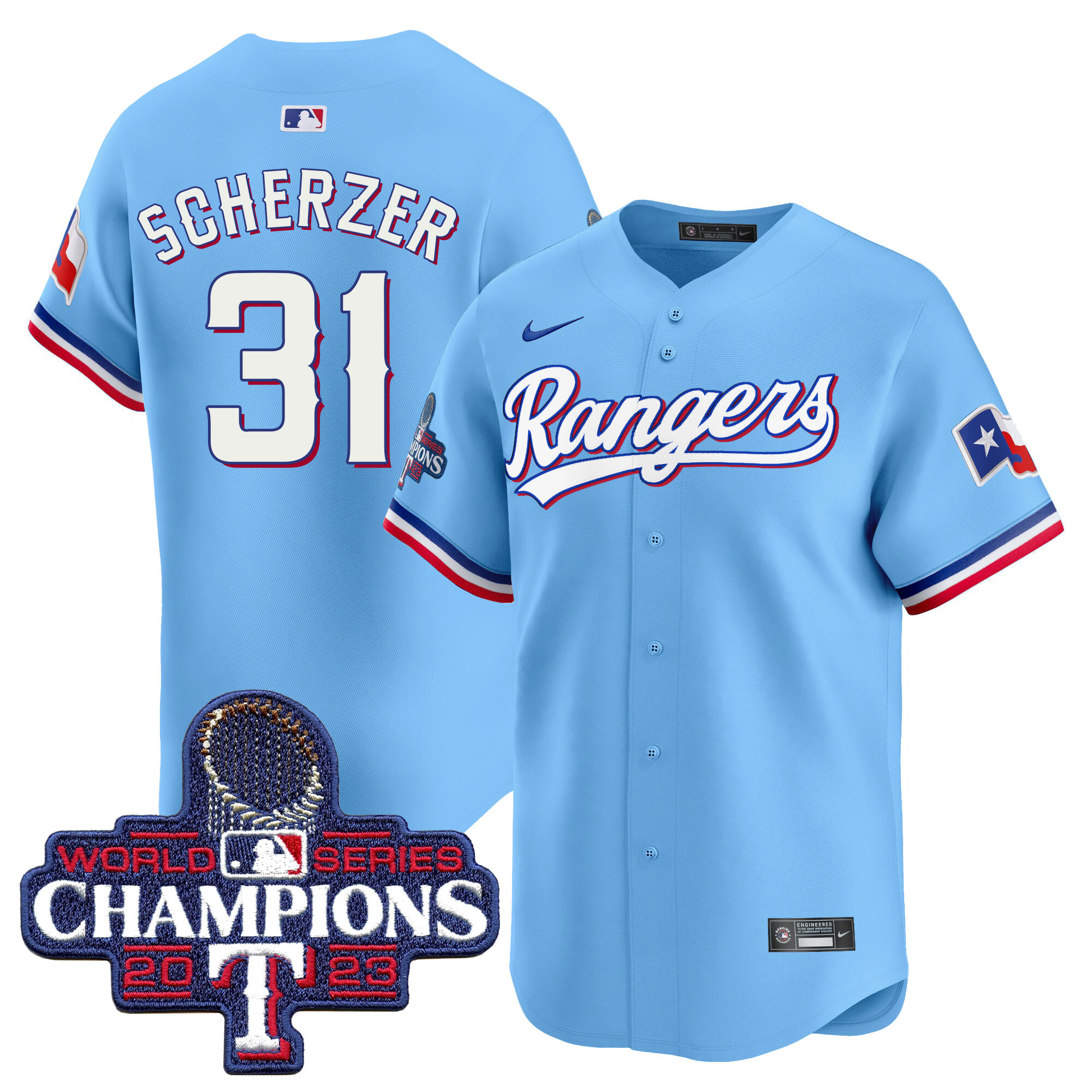 Max Scherzer Men's Texas Rangers World Series Champions Vapor Premier Limited Blue Jersey - All Stitched