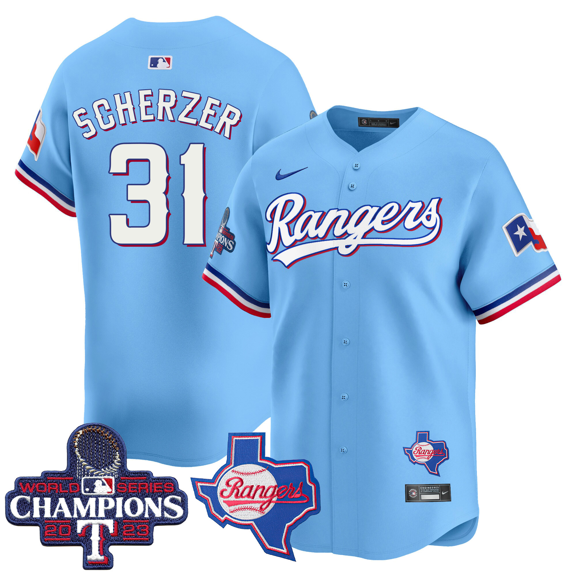 Max Scherzer Men's Texas Rangers World Series Champions Vapor Premier Limited V2 Blue Jersey - All Stitched