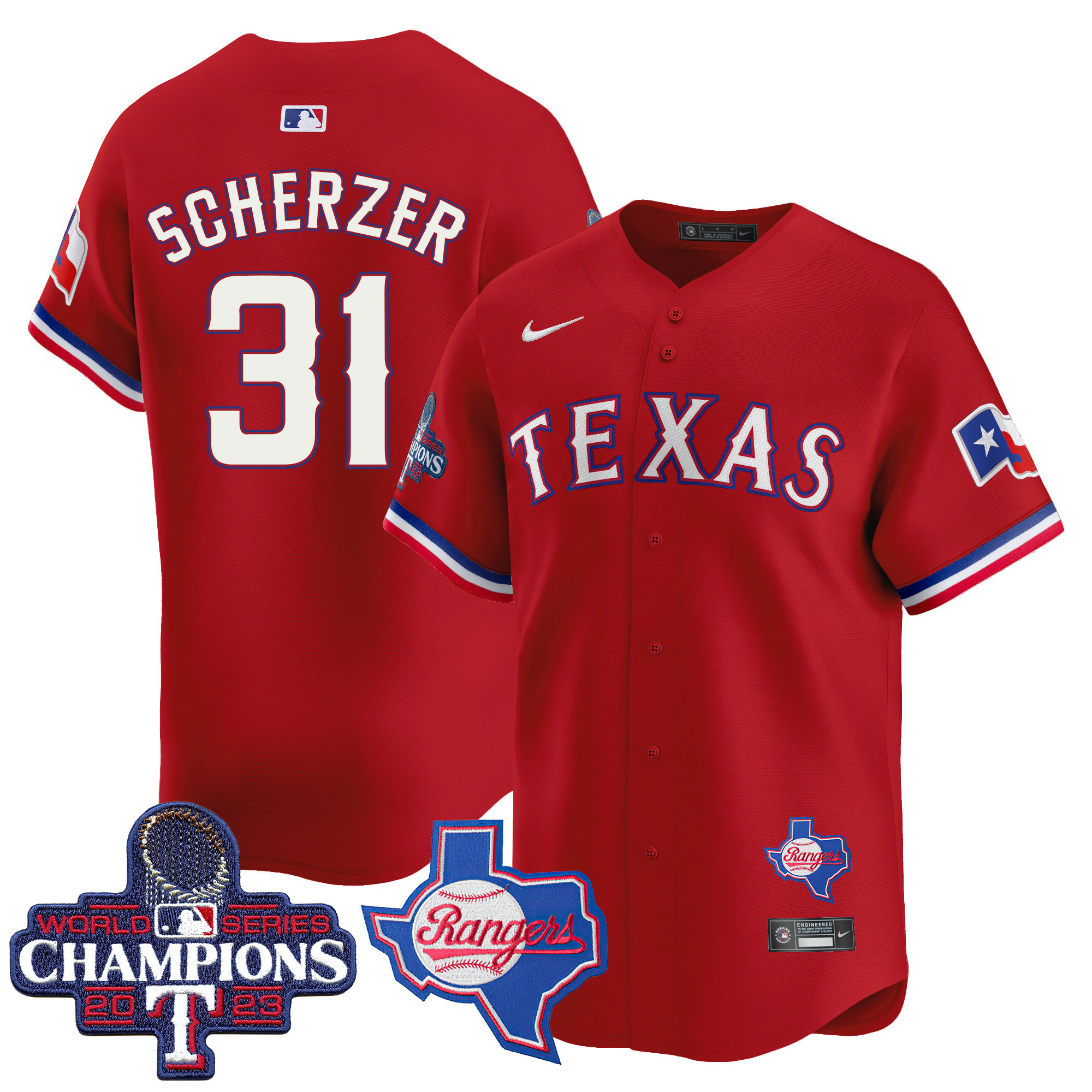 Max Scherzer Men's Texas Rangers World Series Champions Vapor Premier Limited V2 Red Jersey - All Stitched