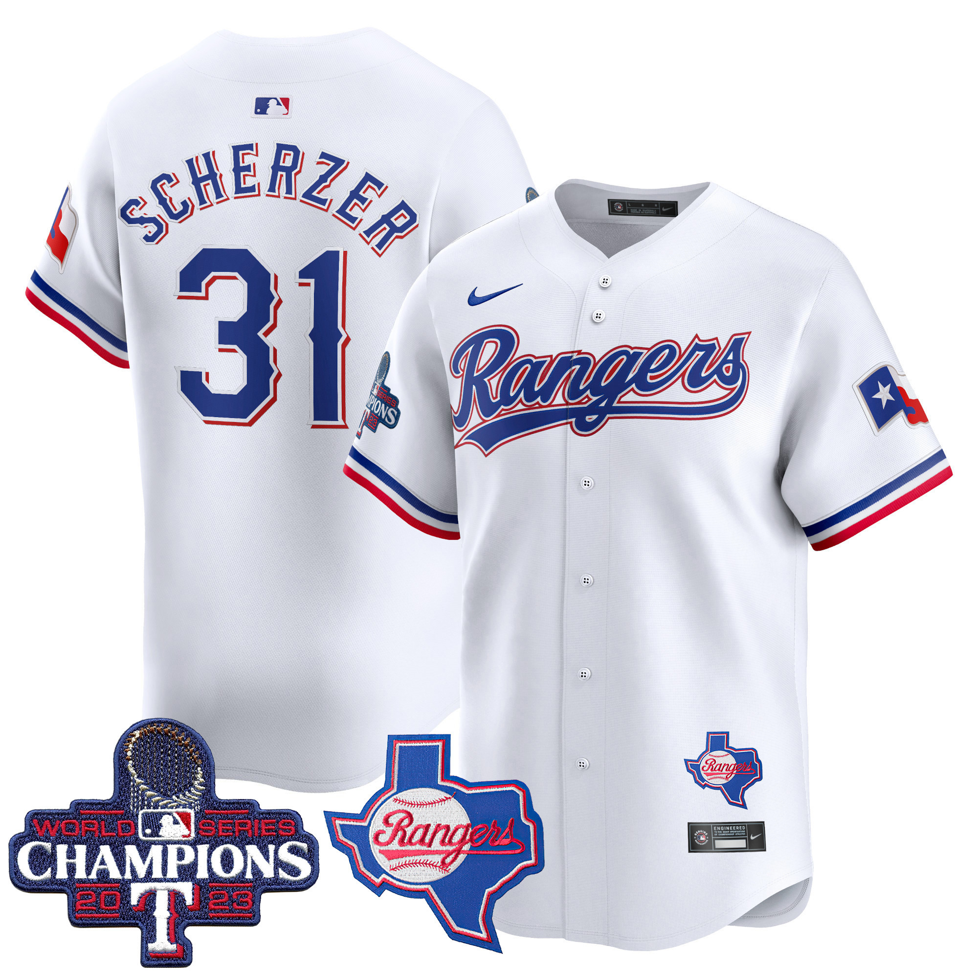 Max Scherzer Men's Texas Rangers World Series Champions Vapor Premier Limited V2 White Jersey - All Stitched