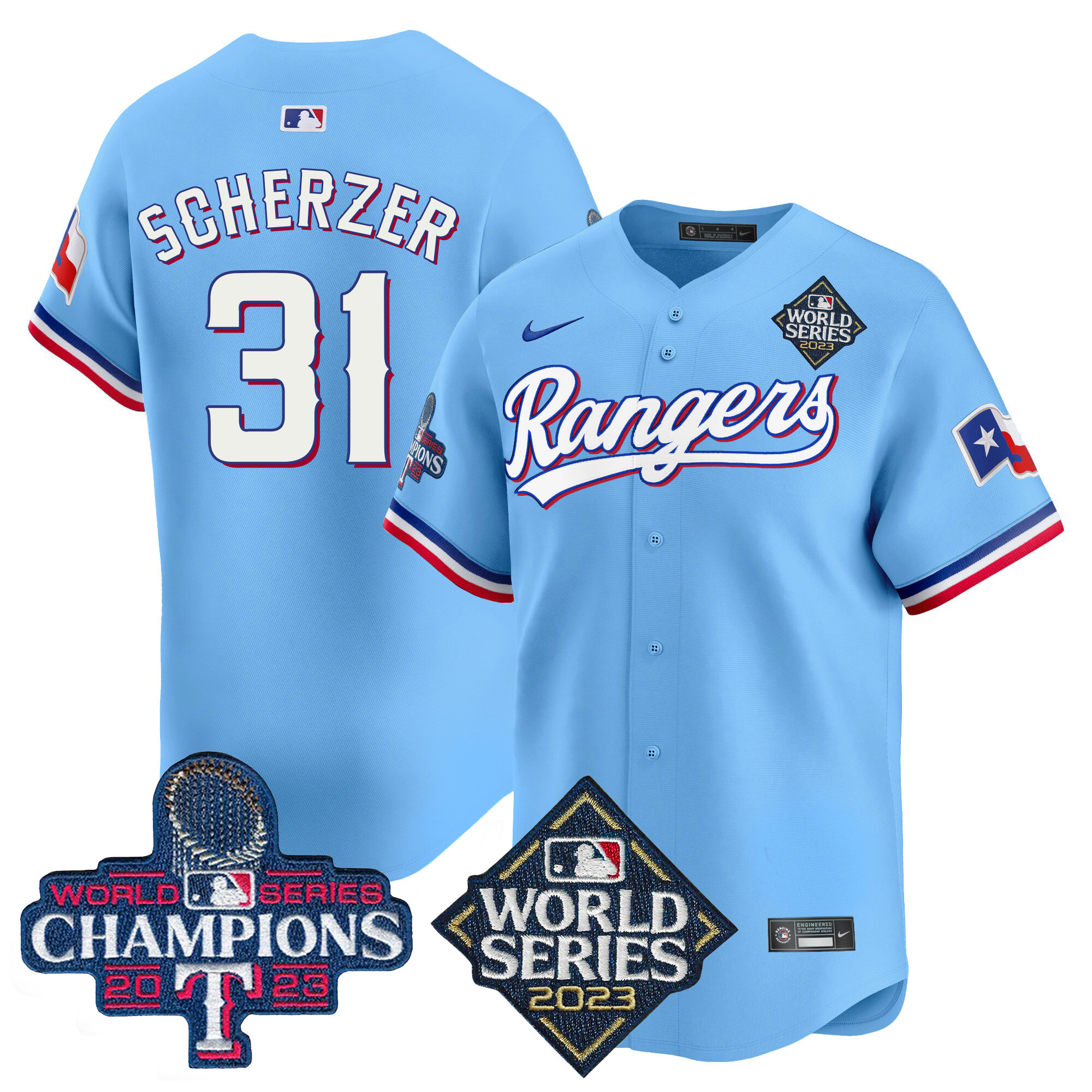 Max Scherzer Men's Texas Rangers World Series Champions Vapor Premier Limited V4 Blue Jersey - All Stitched