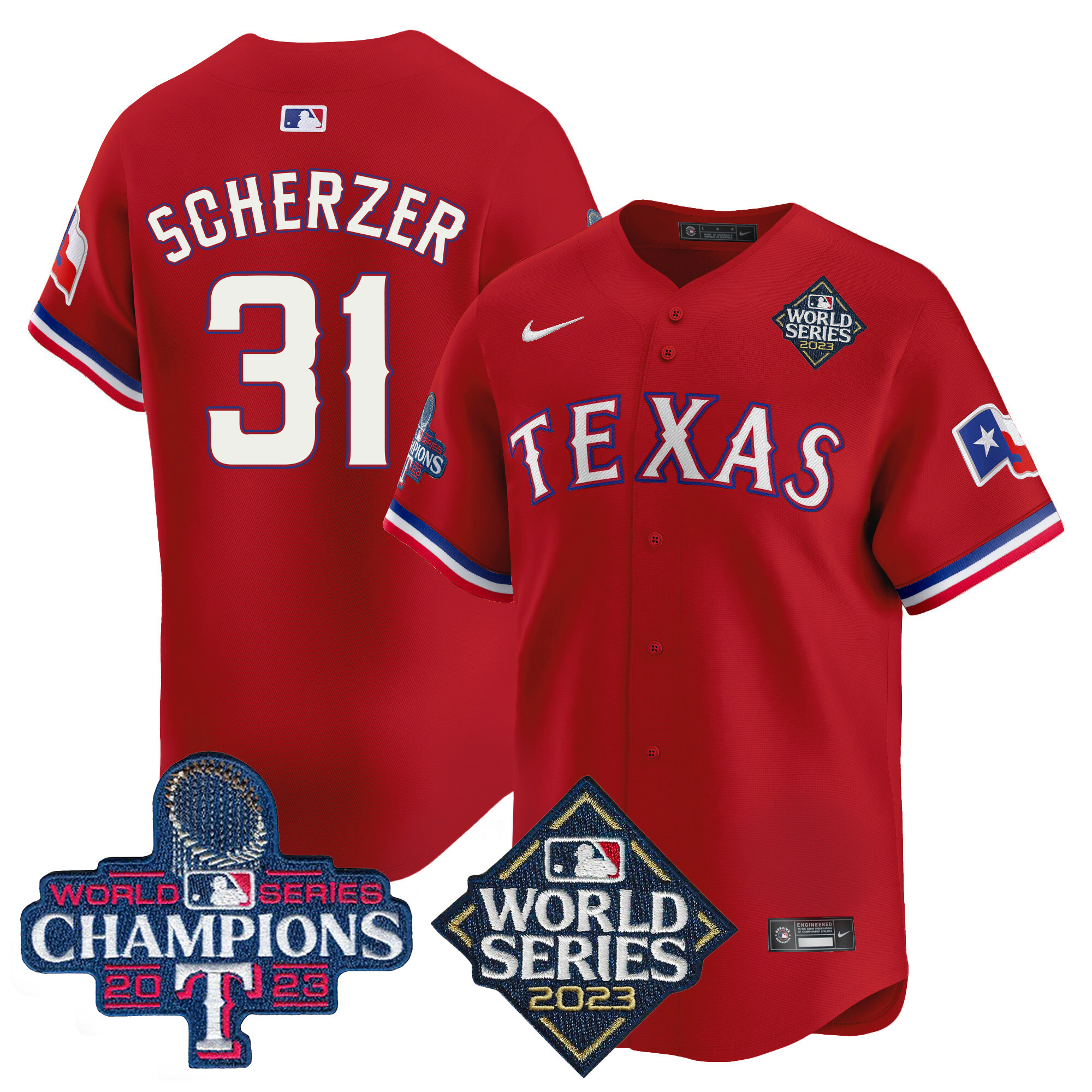 Max Scherzer Men's Texas Rangers World Series Champions Vapor Premier Limited V4 Red Jersey - All Stitched