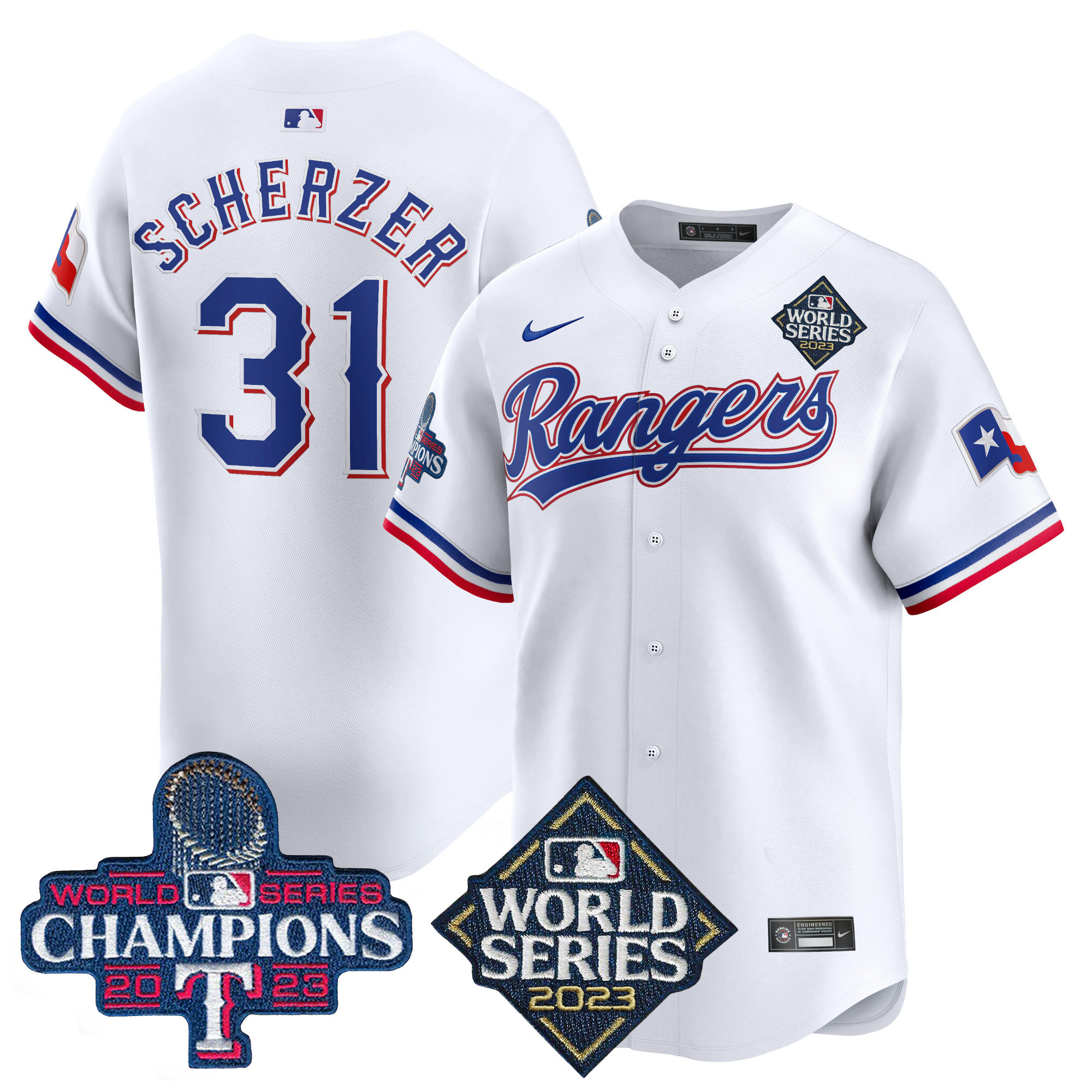 Max Scherzer Men's Texas Rangers World Series Champions Vapor Premier Limited V4 White Jersey - All Stitched