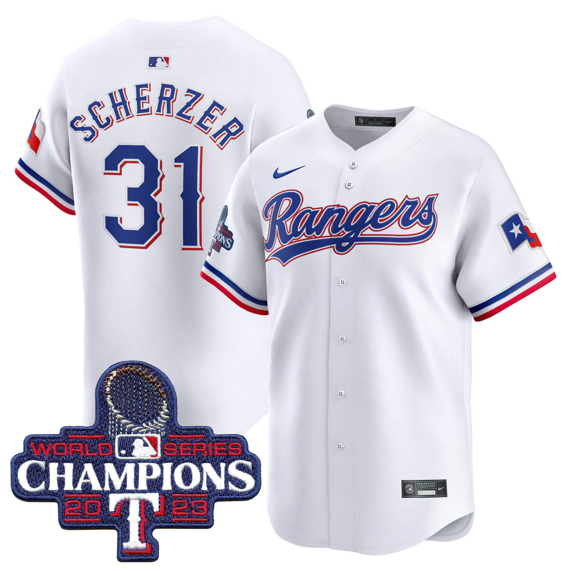 Max Scherzer Men's Texas Rangers World Series Champions Vapor Premier Limited White Jersey - All Stitched