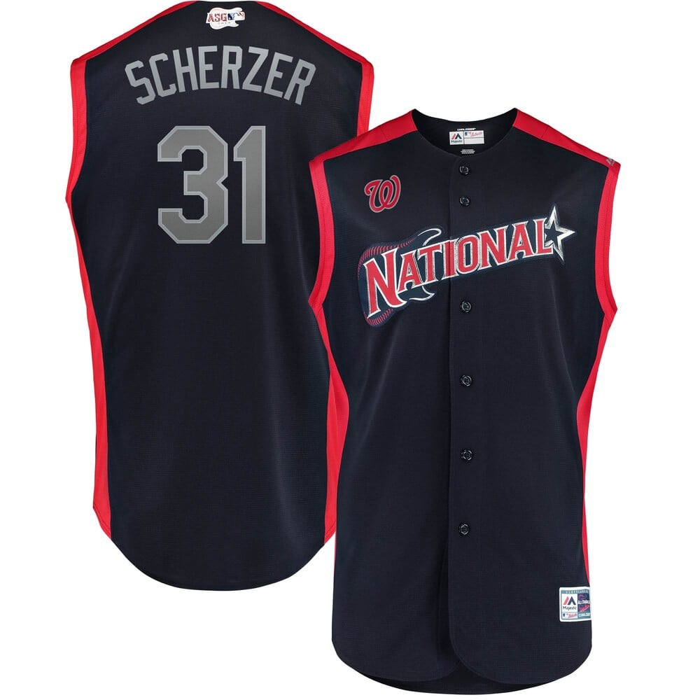Max Scherzer National League Majestic 2019 MLB All-Star Game Workout Player Stitched Jersey – Navy