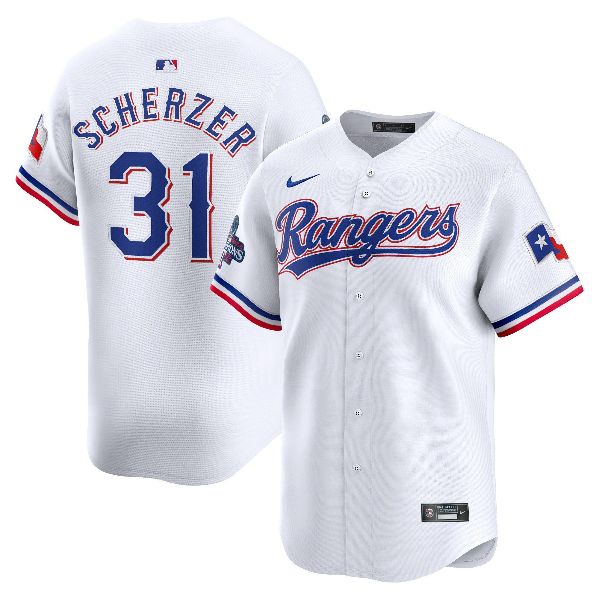 Max Scherzer Texas Rangers Home 2023 World Series Champions Limited - White Jersey - All Stitched