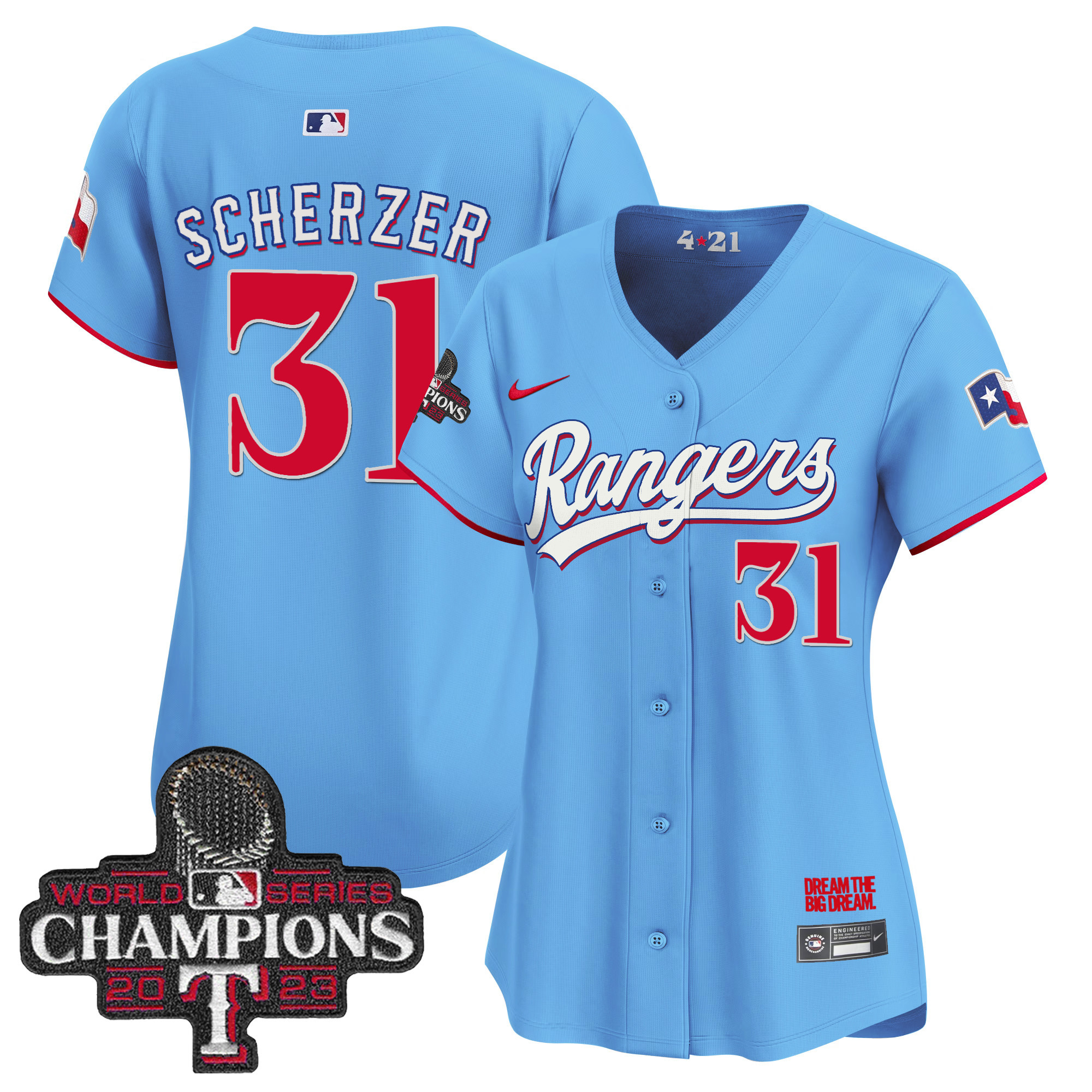 Max Scherzer Women's Texas Rangers 2023 World Series Champions City Connect Vapor Premier Limited Blue Jersey - All Stitched