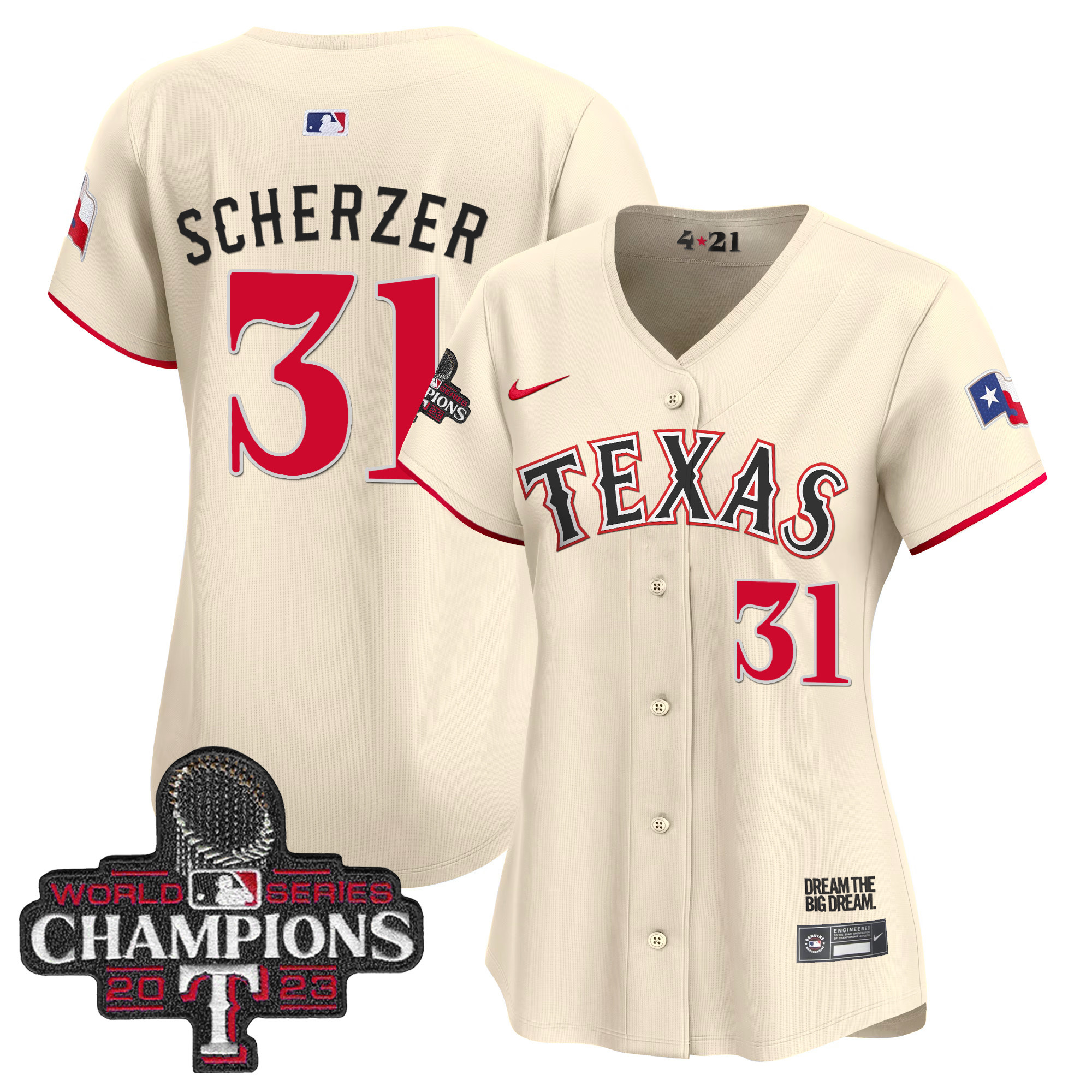 Max Scherzer Women's Texas Rangers 2023 World Series Champions City Connect Vapor Premier Limited Cream Jersey - All Stitched