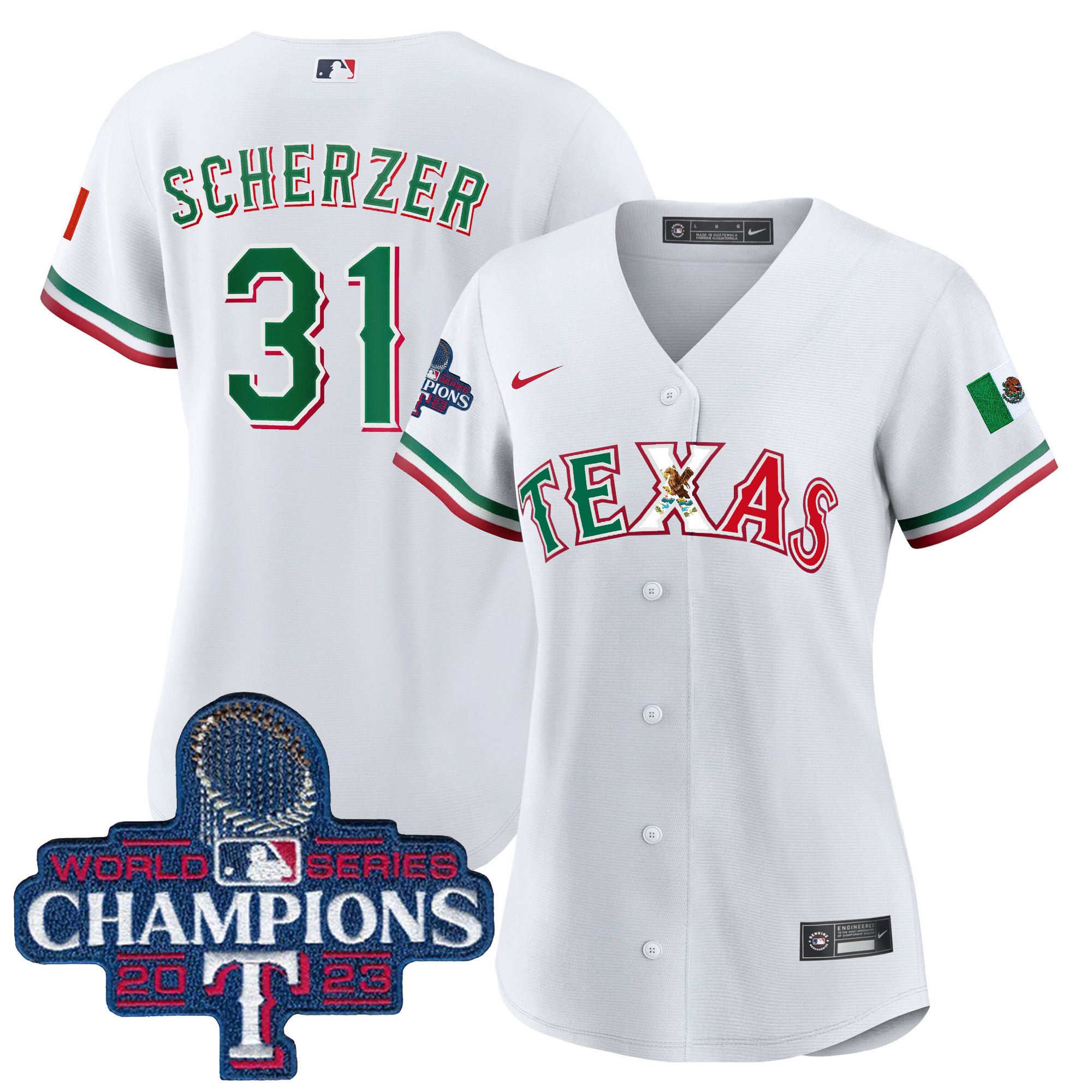 Max Scherzer Women's Texas Rangers Mexico 2023 World Series Champions Baseball White Jersey - All Stitched