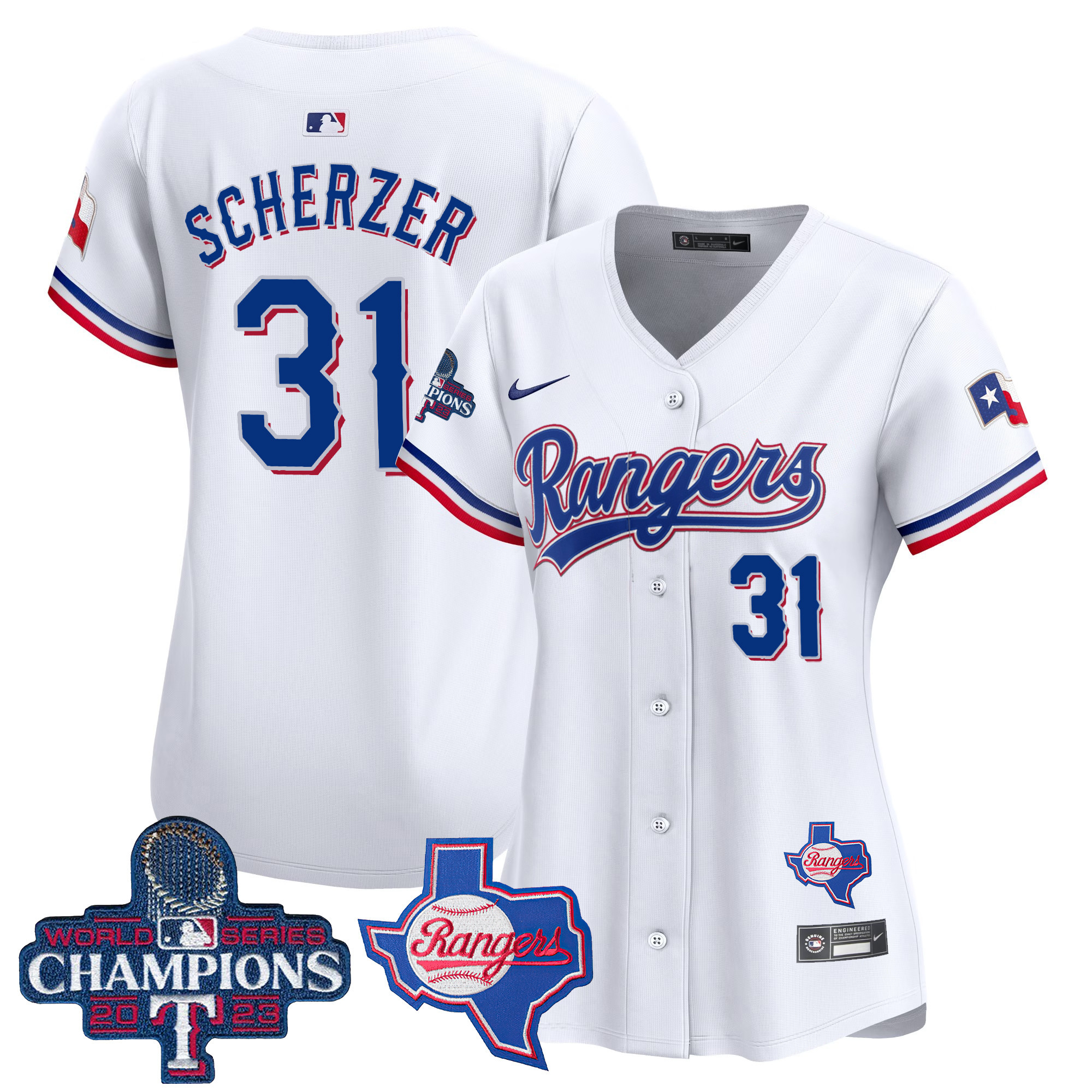 Max Scherzer Women's Texas Rangers World Series Champions Vapor Premier Limited V2 White Jersey - All Stitched
