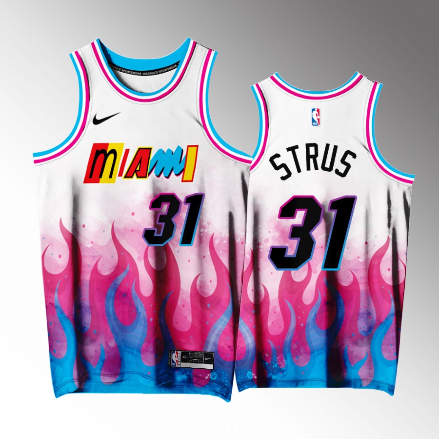 Max Strus Miami Heat White #31 Jersey Mashup Flames Exclusive Edition