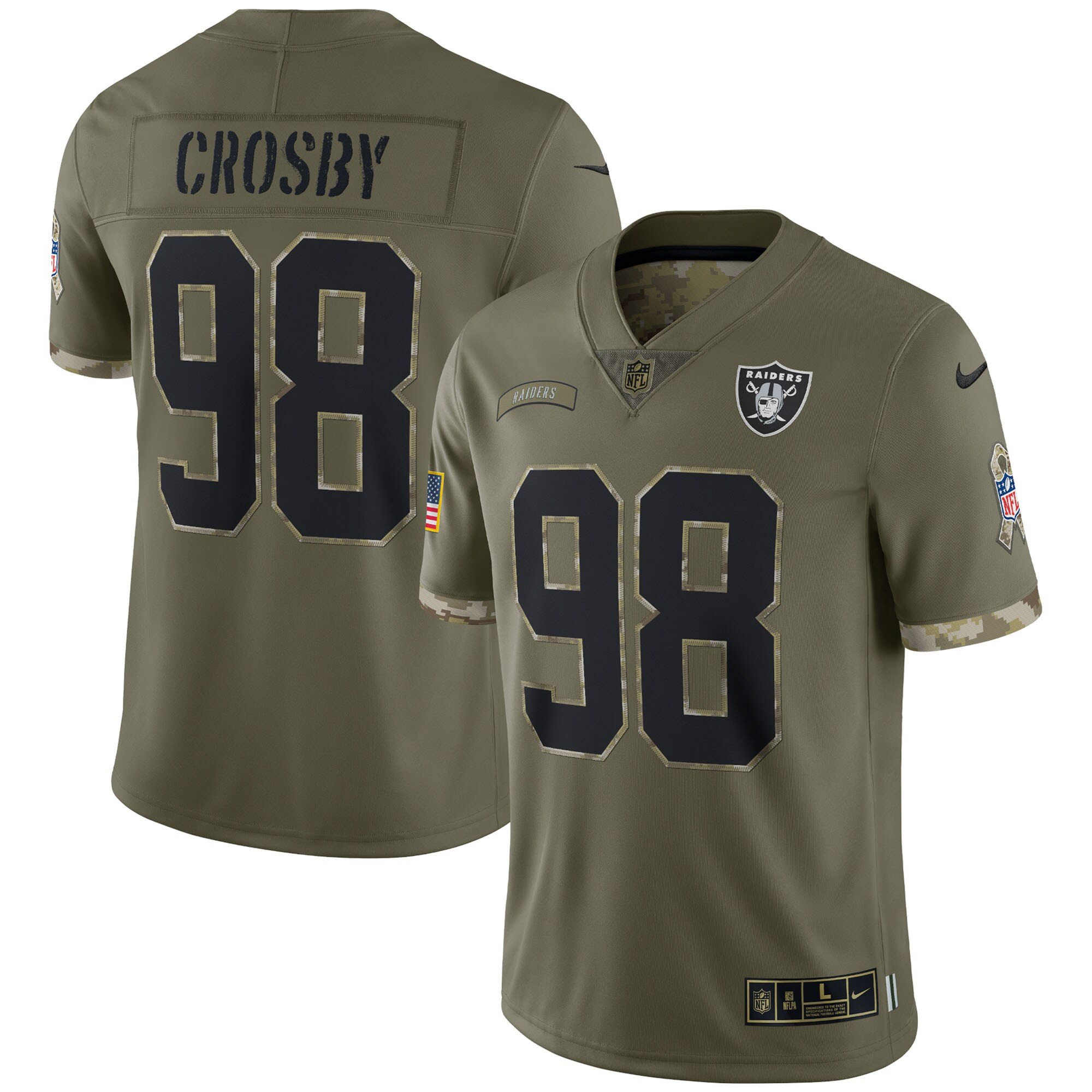 Maxx Crosby Las Vegas Raiders 2022 Salute To Service Retired Player Limited - Olive Jersey - All Stitched 