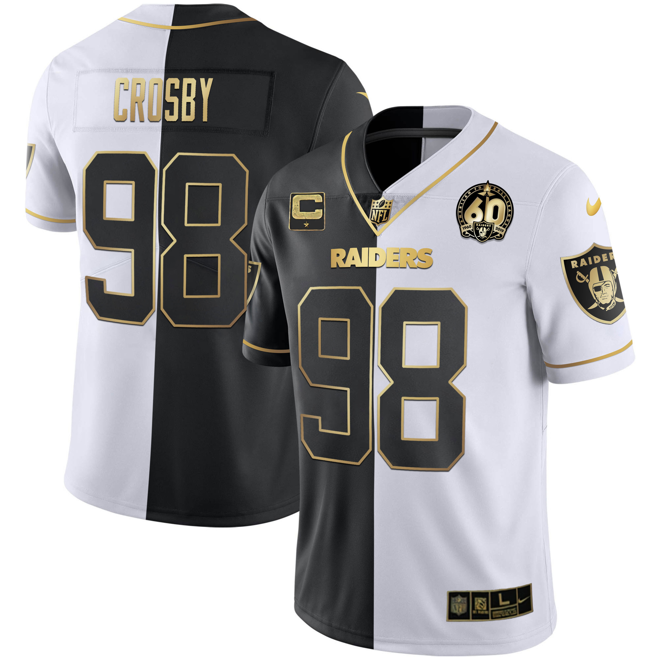 Maxx Crosby Men's Las Vegas Raiders 60th Season Patch Gold & Split Split Gold Jersey - All Stitched 